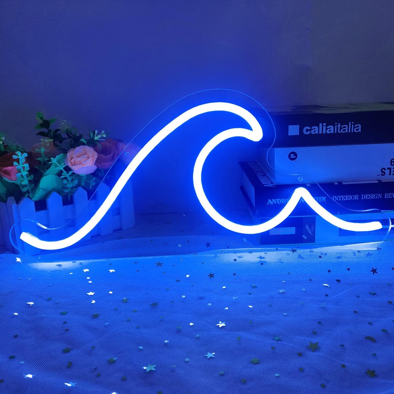 Ajoyferris Wave Neon Sign For Wall Decor Dimmable Led Neon Wave Sign Night Lights Led Wave Sign Ocean Neon Sign for Living Room Bedroom Office Bar Birthday Party Christmas Gift(16.5x7inch,Blue)