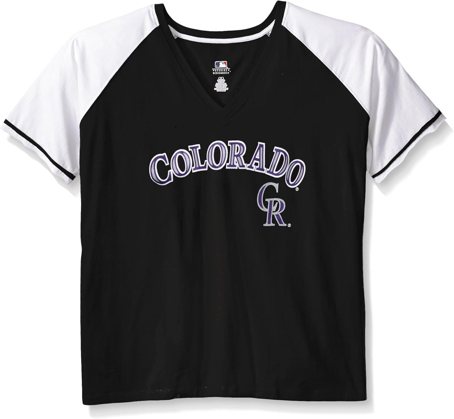 MLB Colorado Rockies Women's Short Sleeve Raglan Deep V-Neck T-Shirt, 4X, Black/White