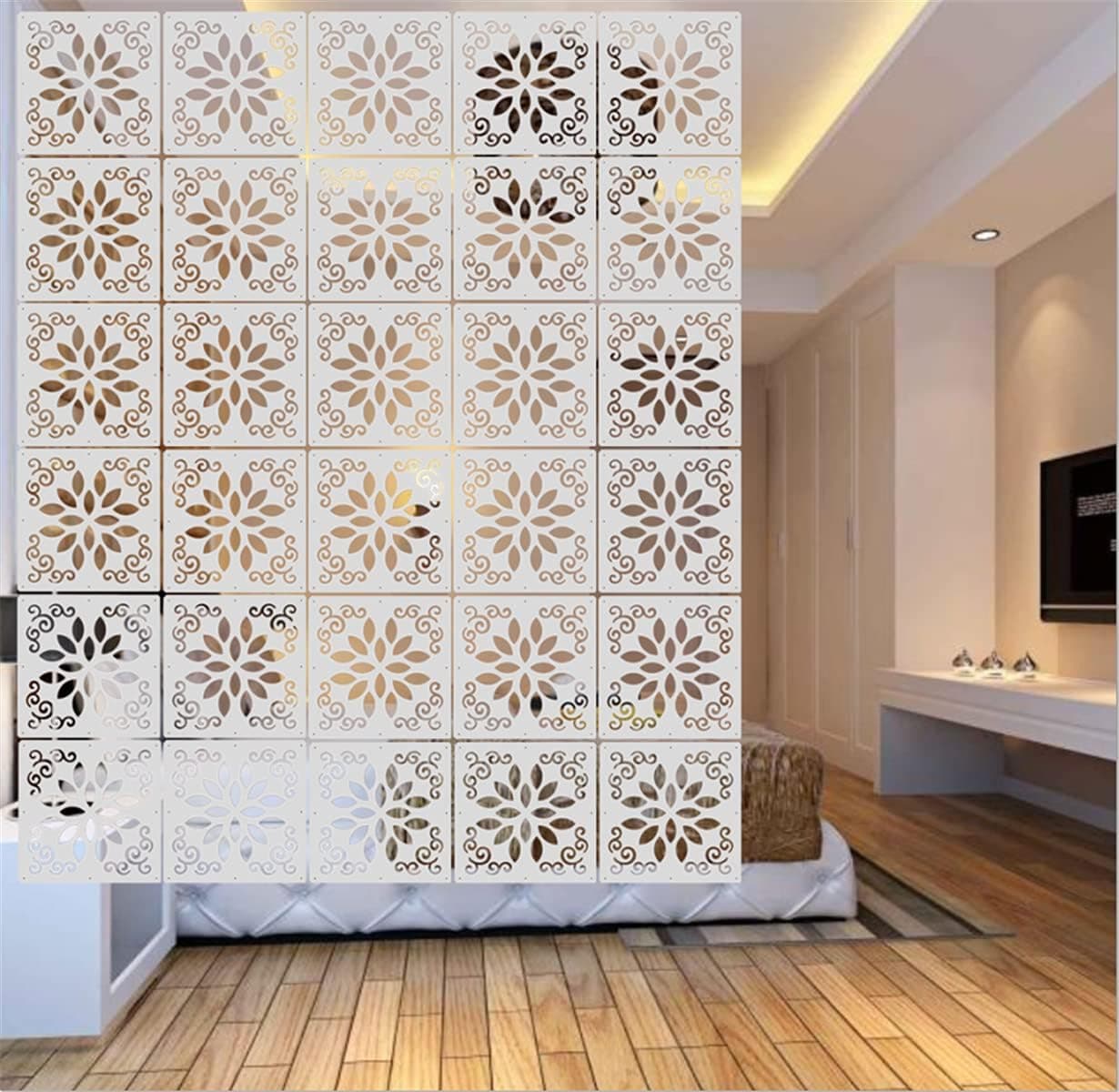 BMIDRUT 12Pcs White Hanging Room Divider,Wood-Plastic Room Divider DIY Panel Screens Partition Wall Dividers Room Decoration with All Accessories 11.4x11.4 Inch