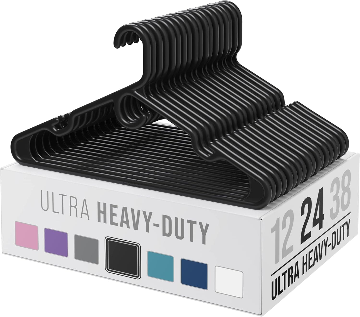Ultra Heavy Duty Plastic Clothes Hangers (12, 24, 38 Pack Available) Vibrant Colors Durable Laundry Hangers for Adult | Lightweight Space Saving for Clothes, Shirts, Pants and Coats (24 Pack - Black)
