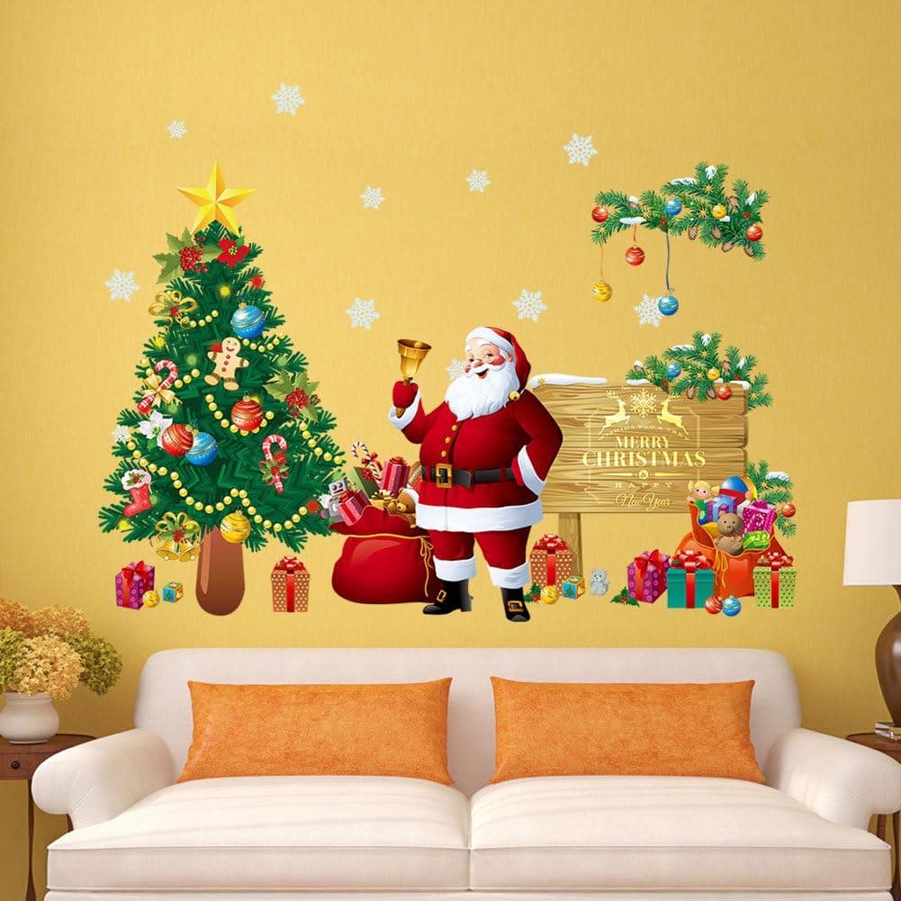 Christmas Wall Stickers, DIY Christmas Decoration Wall Stickers Santa Claus Snowflake Window Stickers Bedroom Living Room Background Stickers Party Supplies