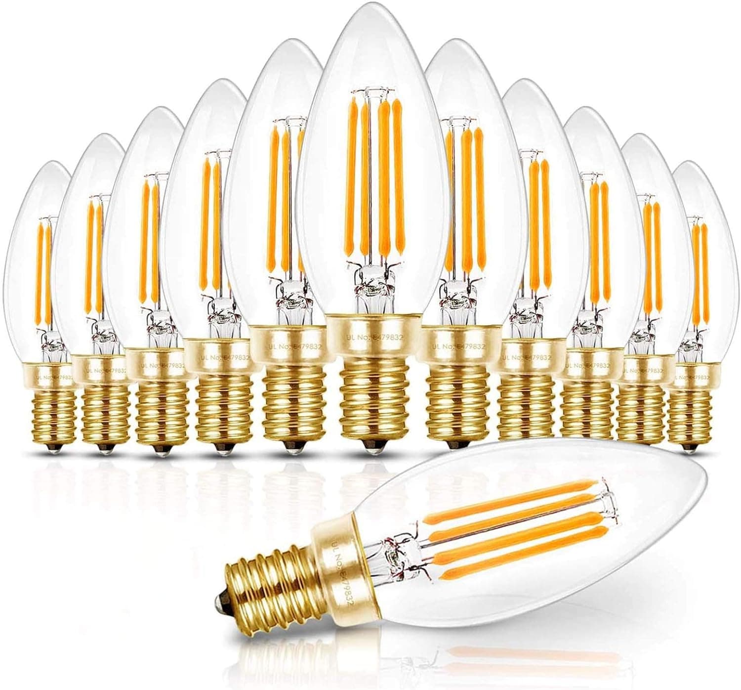 Hizashi E12 Candelabra LED Light Bulbs 40 Watt 90+CRI LED Chandelier Light Bulbs Dimmable, B10 LED Candelabra Bulbs, 4W, 450LM 2700K Soft White, Candle Light Bulbs, UL Listed, 12 Pack
