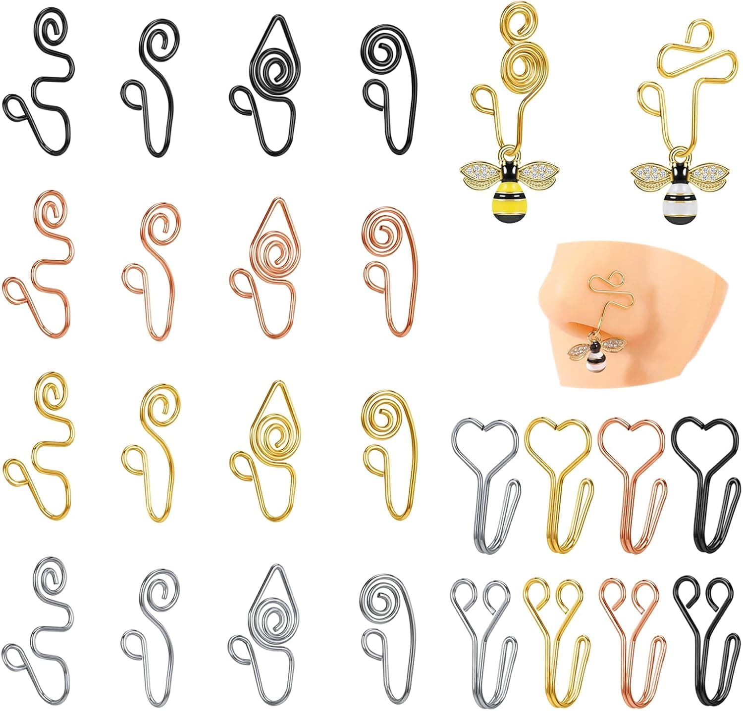 ZS Adjustable African Nose Cuff for Women Men, Gold Nose Cuff Non Piercing, Stainless Steel Fake Nose Ring Clip on Nose