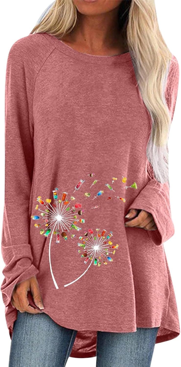 Tunics for Women to Wear with Leggings Short Sleeve Flowy Shirts Dandelion Print Tops Plus Size Tops