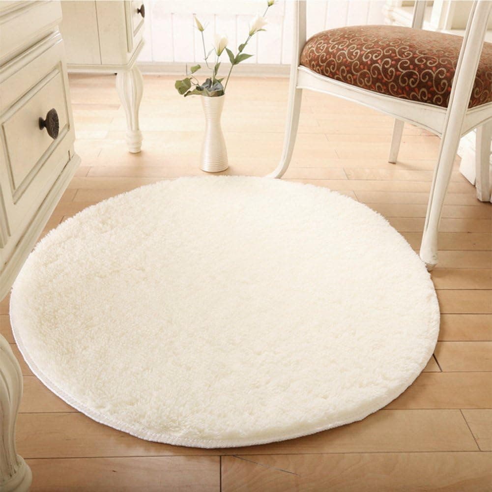Think Rugs, 1M Circular Round Circles Carpet Non Slip Machine Washable Floor Small Rugs Mat by Newpurslane (White)