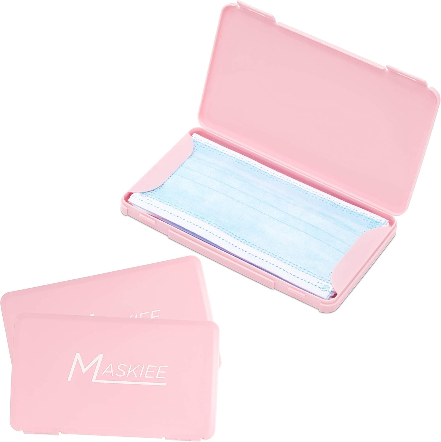 Face Mask Holder Case - Plastic Storage Box for Disposable/Cloth Face Coverings - Portable Organizer Keep Masks Clean - Slim Design - 3 Pack (White, Pink, Blue, Assorted) by Opti-Pak (Pink)