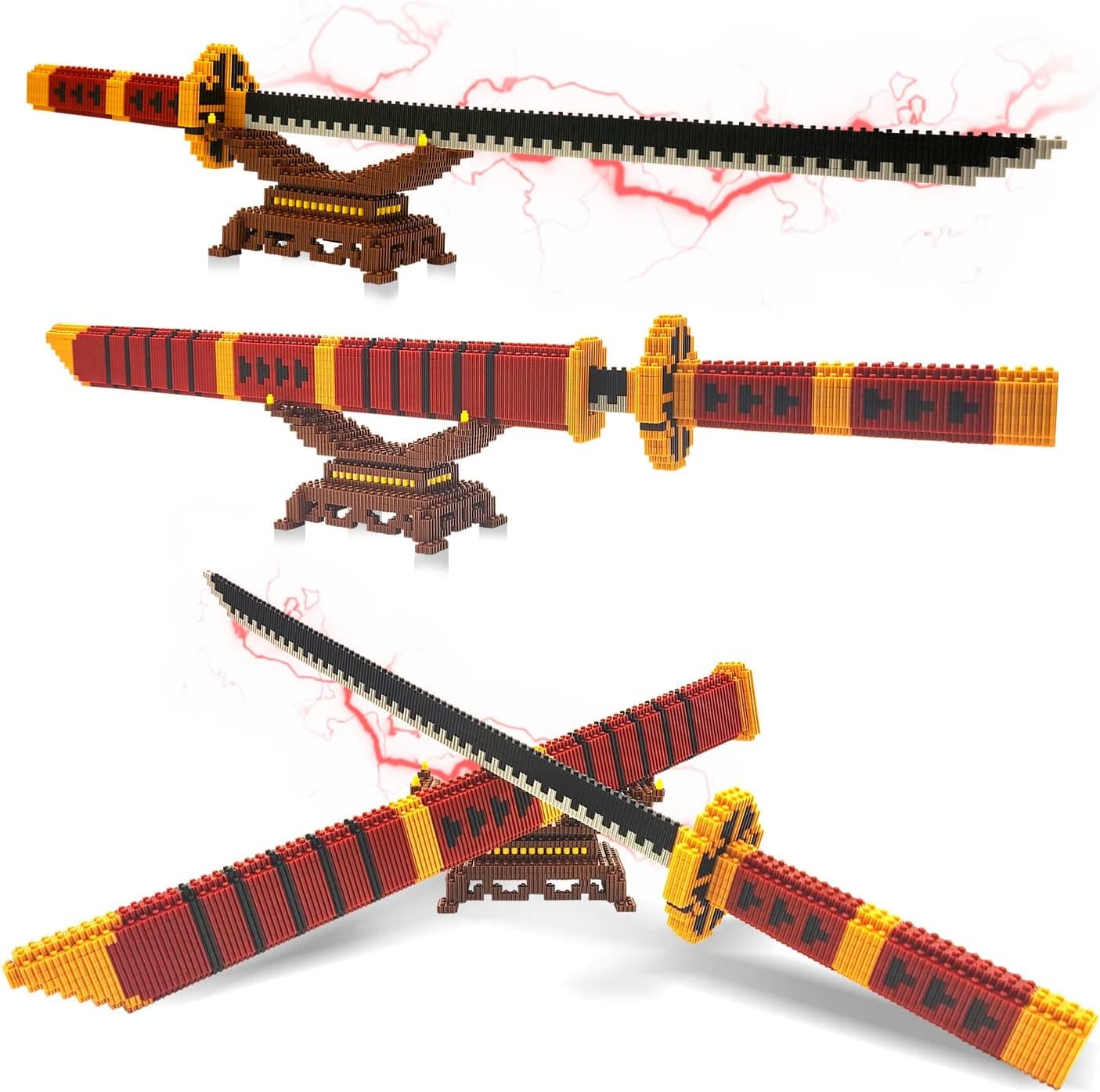 JESGO Cosplay Zoro Anime Sword Building Blocks Compatible with Lego, 22.8in One Piece Yamato Roronoa Katana Samurai Swords Building Set with Scabbard & Stand Toy for Adults and Kid (1000+PCS)
