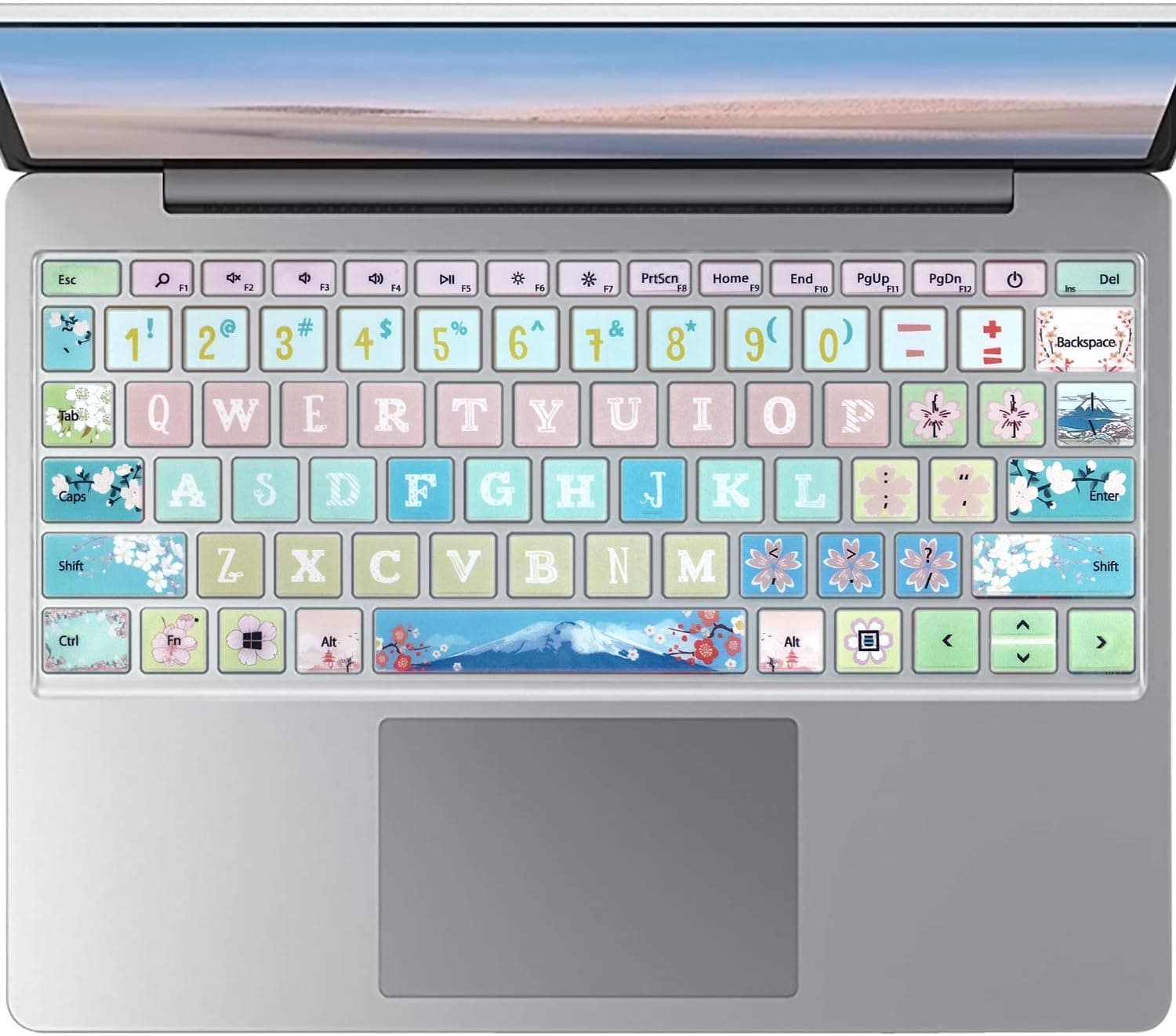 SANFULIN Protective Keyboard Cover Skin for Microsoft Surface Laptop Go 12.4" Touchscreen 2020 Release, Flower and Big Letter Designs, Sakura