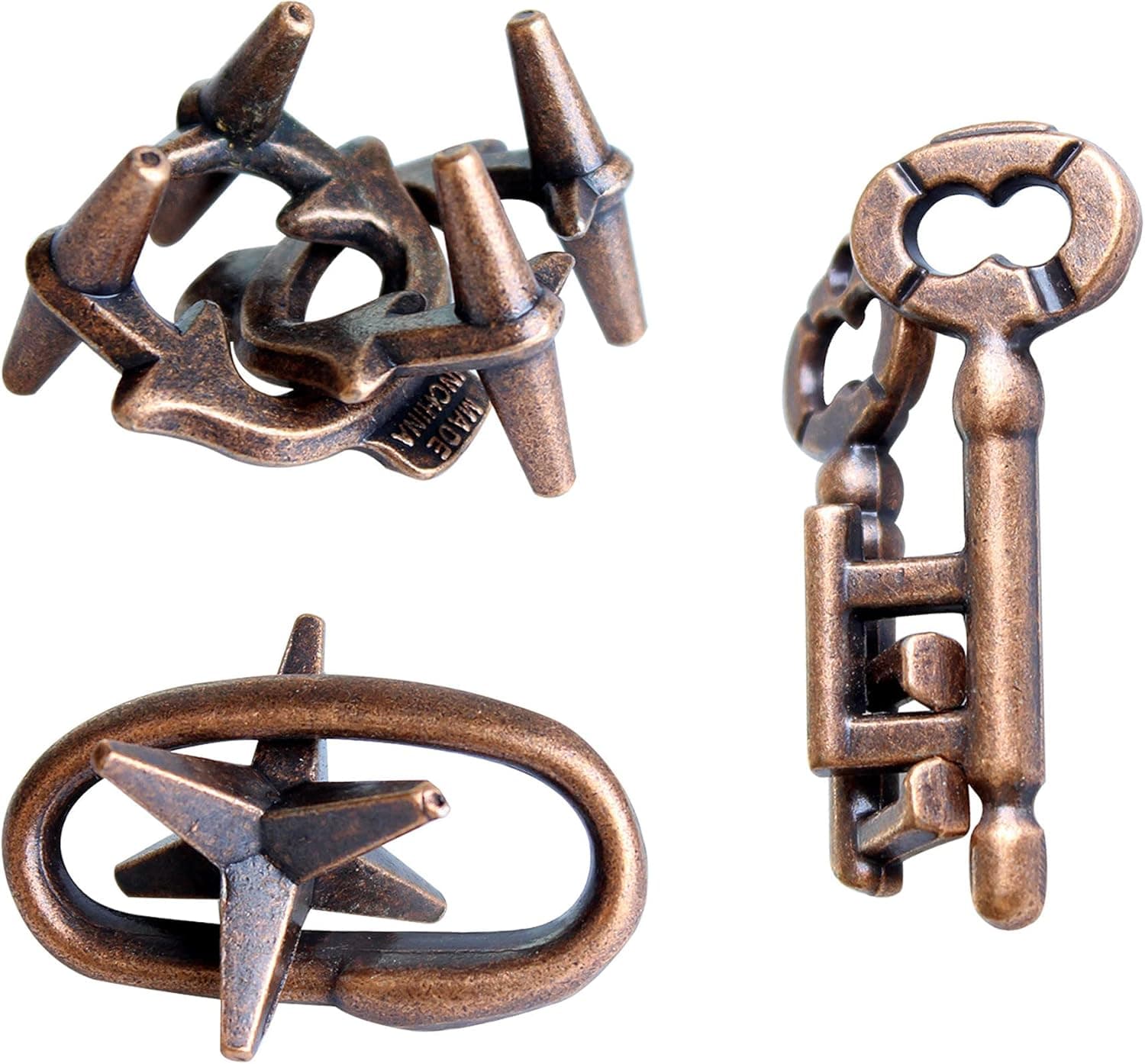 3 Pieces 3D Metal Mind Puzzles Brain Teaser Puzzles for Adults Kids Hard bepuzzled crankity brainteaser The Office Tycho Enigma labrynth Puzzle Games Lock Brain teasers Toys(Retro