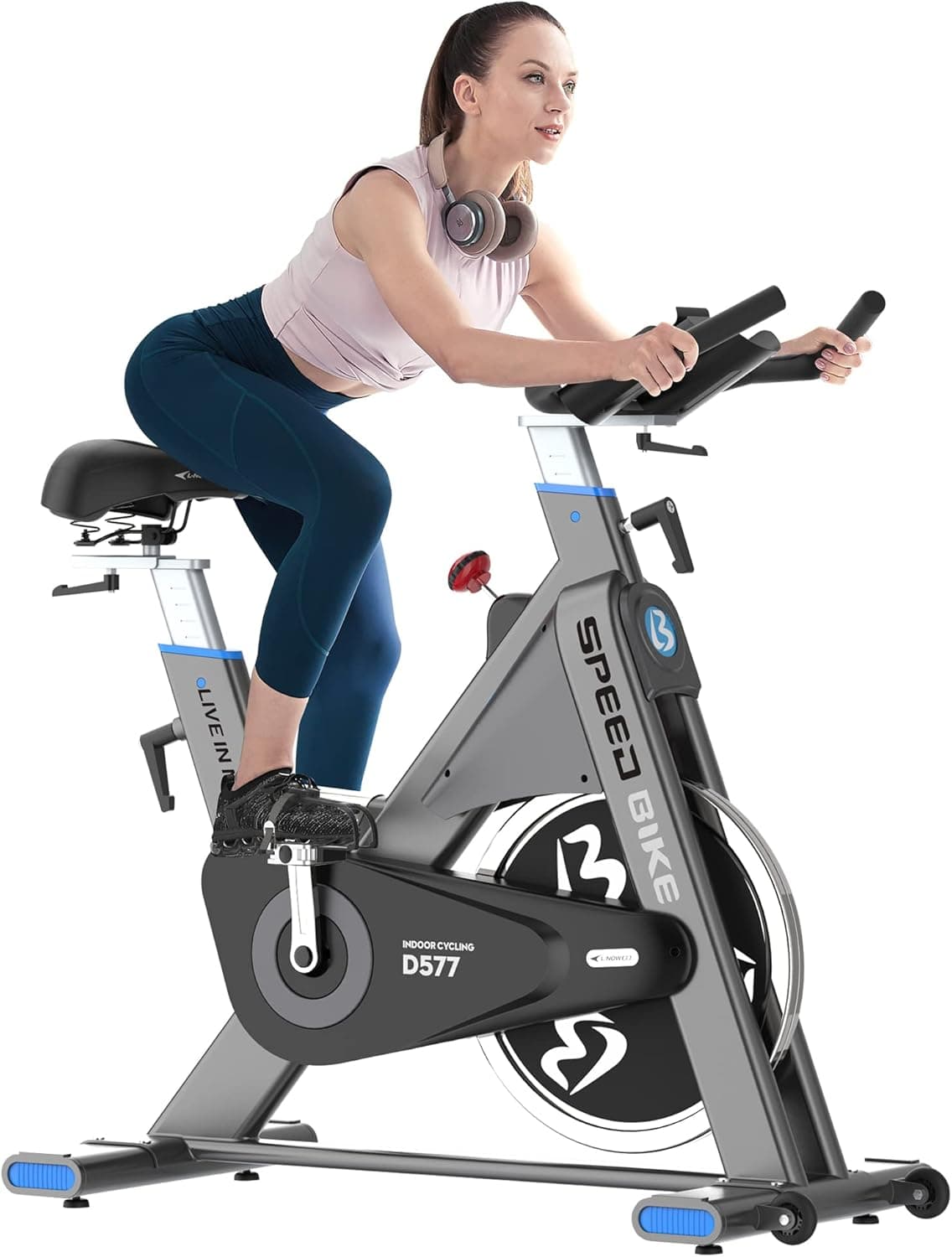 pooboo Commercial Indoor Exercise Bike Stationary Bike Belt Drive Indoor Cycling Bike with 48 LB Flywheel,LCD Monitor