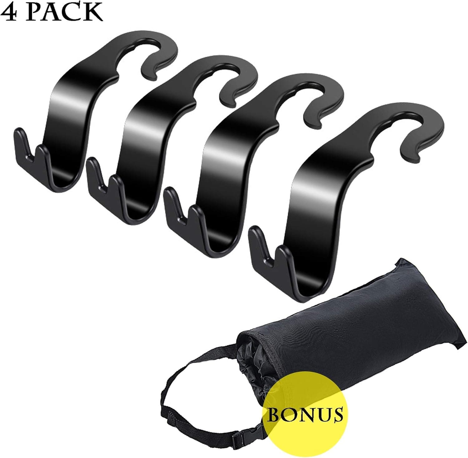 Baeasu - Auto Supplies kit - 4 Car Vehicle Seat Headrest Hooks（Car Safety Hanging Hook Carrier, Specially Designed to Hang Groceries） & 1 Car Trash Bag（ Car Trash Can, Detachable Garbage Bag for Car）