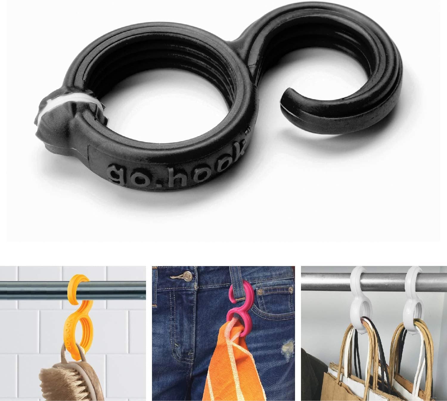 FusionBrands GoHook, Black - Versatile Magnetic Hooks Hold Essential Go-To Items in the Kitchen, Bathrooms, Closets, and On the Go-Flexible S Hook Design is Portable, Easy to Use, and Holds Up to 3lbs