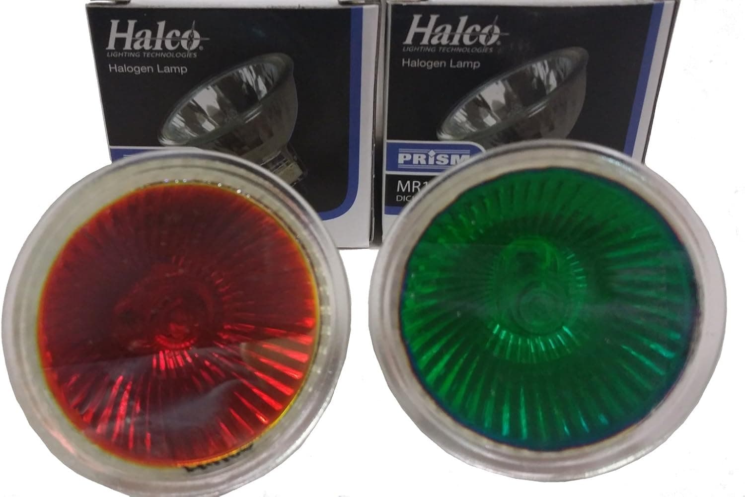 4 Total - Set of 2 Halco 20W MR16 Green FL 12V MR16BAB/GRN - PLUS 2 Halco 20W MR16 RED FL 12V MR16BAB/RED Bulbs (4 Total)