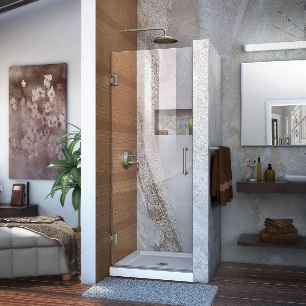 DreamLine Unidoor 27 in. W x 72 in. H Frameless Hinged Shower Door in Brushed Nickel, SHDR-20277210F-04