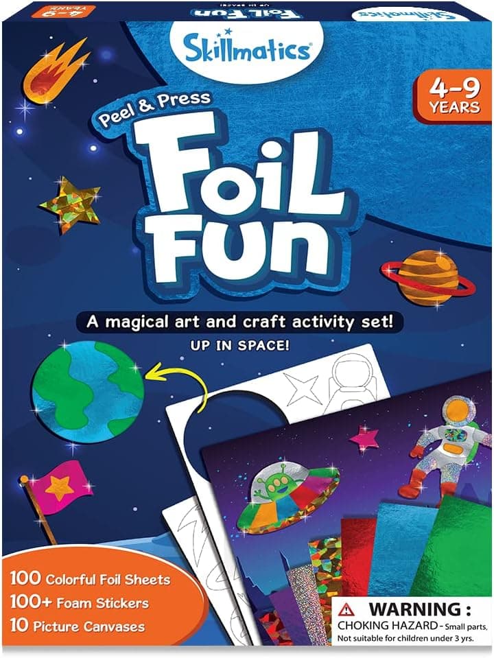 Skillmatics Art & Craft Activity - Foil Fun, No Mess Art, 10 Unique & Sparkly Space Themed Pictures, Gifts for Ages 4 to 9