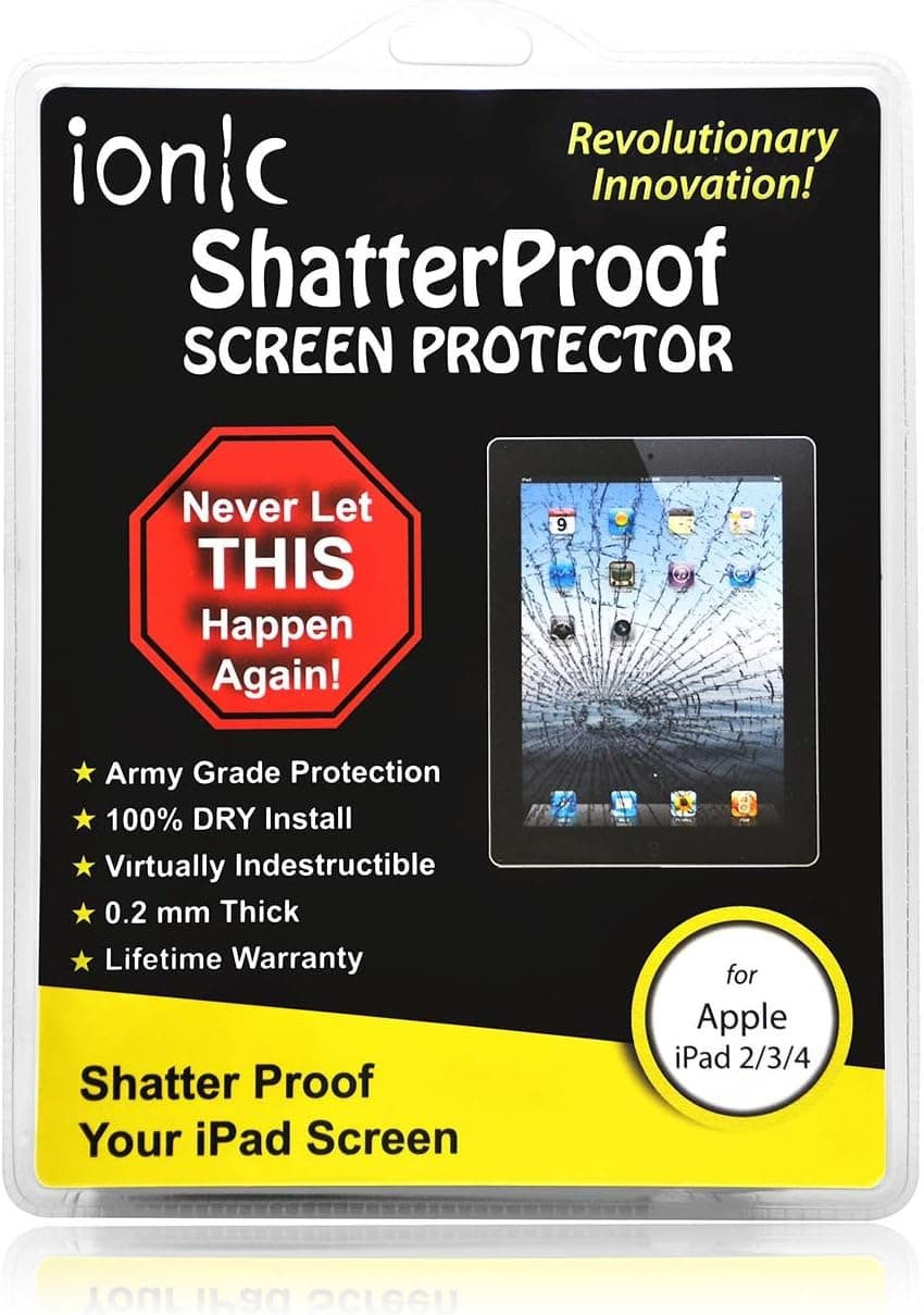 Ionic Screen Protector Film Anti-Shock ShatterProof for "The New iPad" 3rd Gen 2012 Model & Apple iPad 2 / iPad 3 3rd Generation / iPad 4 HD Tablet AT&T Verizon 4G LTE