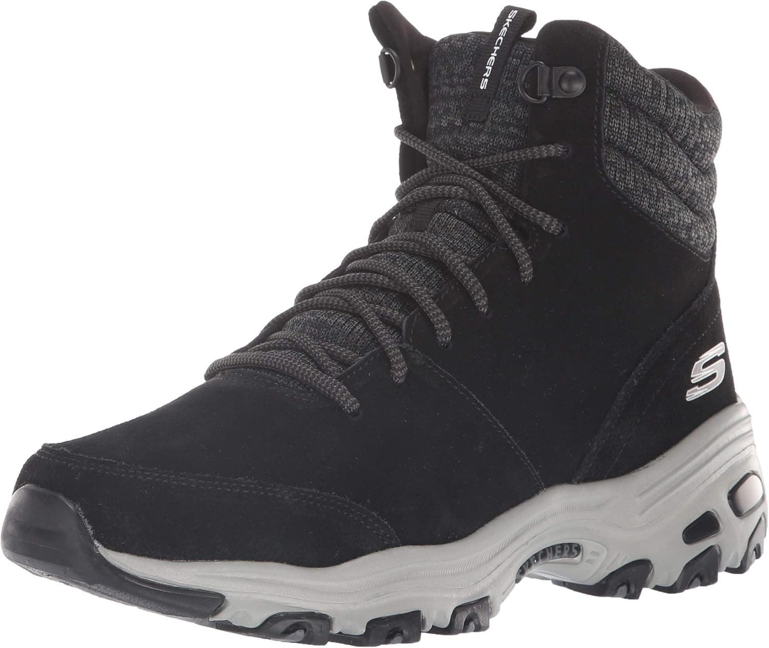 Skechers Women's D'Lites-Short Lace Up Bootie with Puffy Collar Fashion Boot, Black, 7