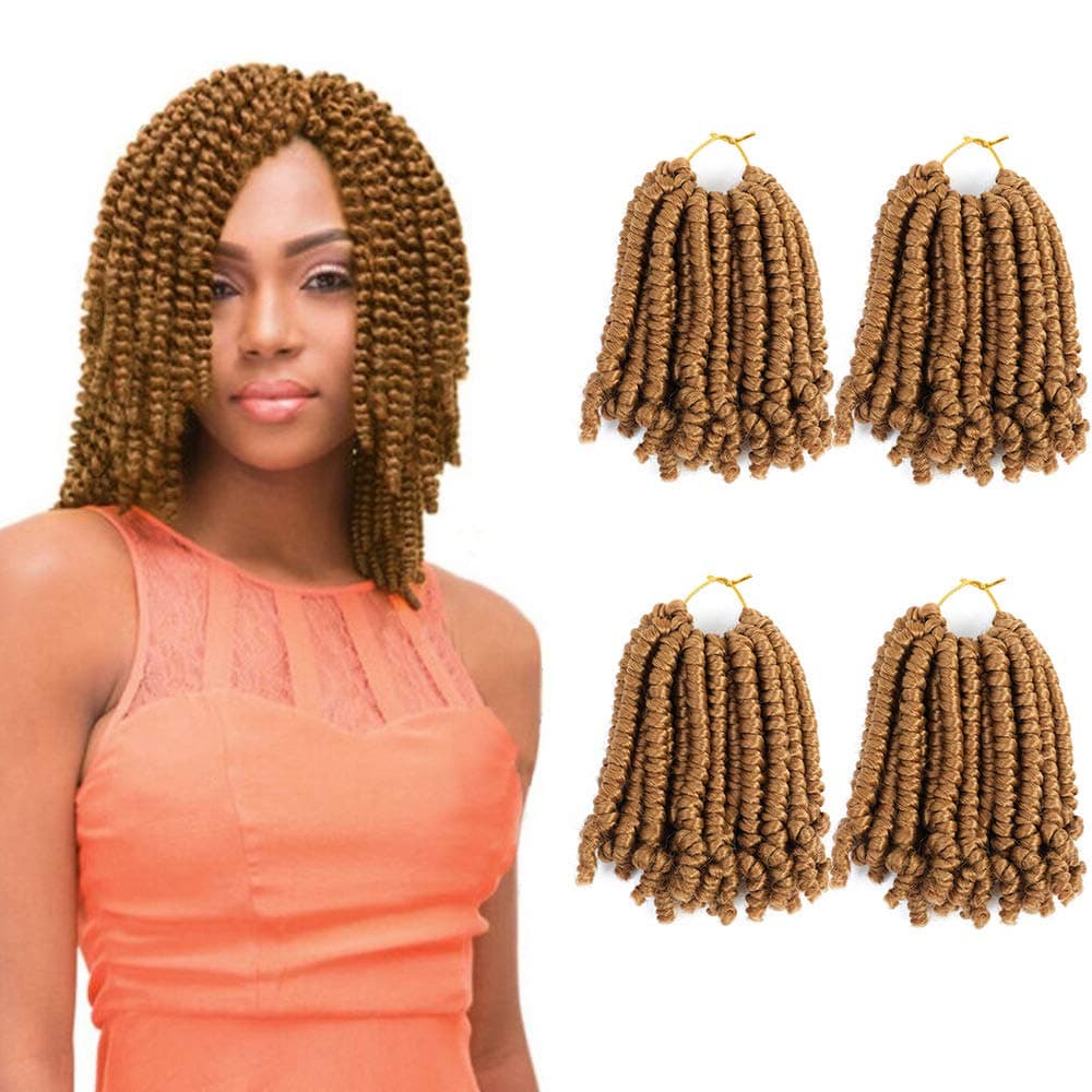 LYbeauty Pretwisted Spring Twist Hair 4 Packs 8 Inch Spring Twist Crochet Hair Short Bob Spring Twists Fluffy Curly Twist Crochet Braids Synthetic Braiding Hair Extensions (Pack of 4, 27)