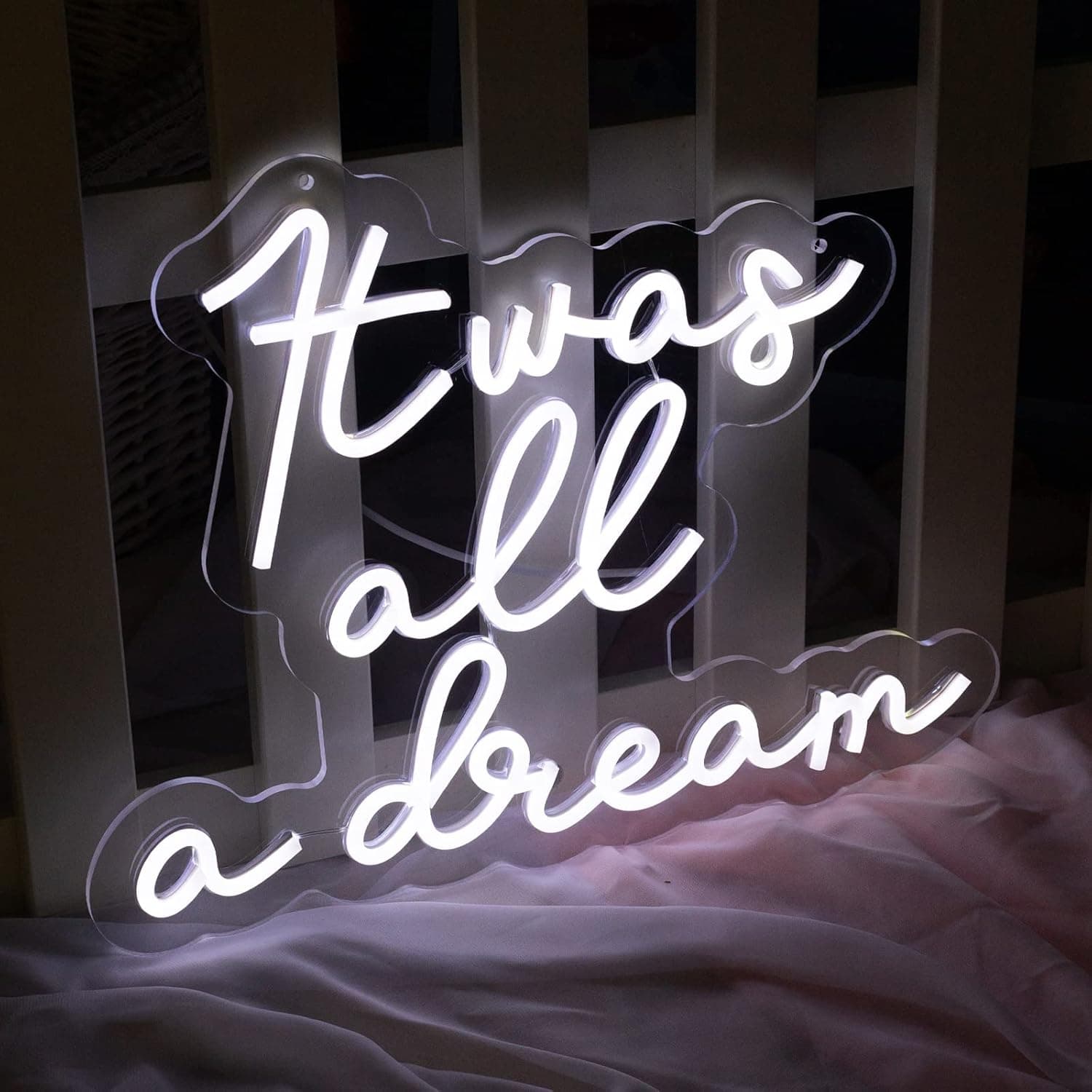 It Was All A Dream Neon Sign Light Dream Neon Lights Wall Dercor for Wedding Party Letters LED Signs Club Office Hotel Pub Cafe Wedding Birthday Party 16.9“x13.0"(White)