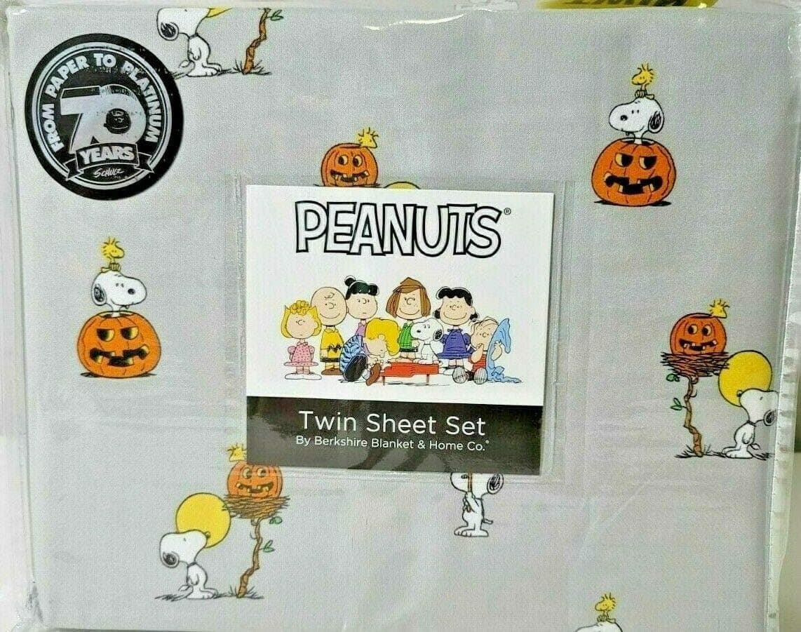 Berkshire Home Peanuts Snoopy & Woodstock Halloween Twin Sheet Set Pumpkins!