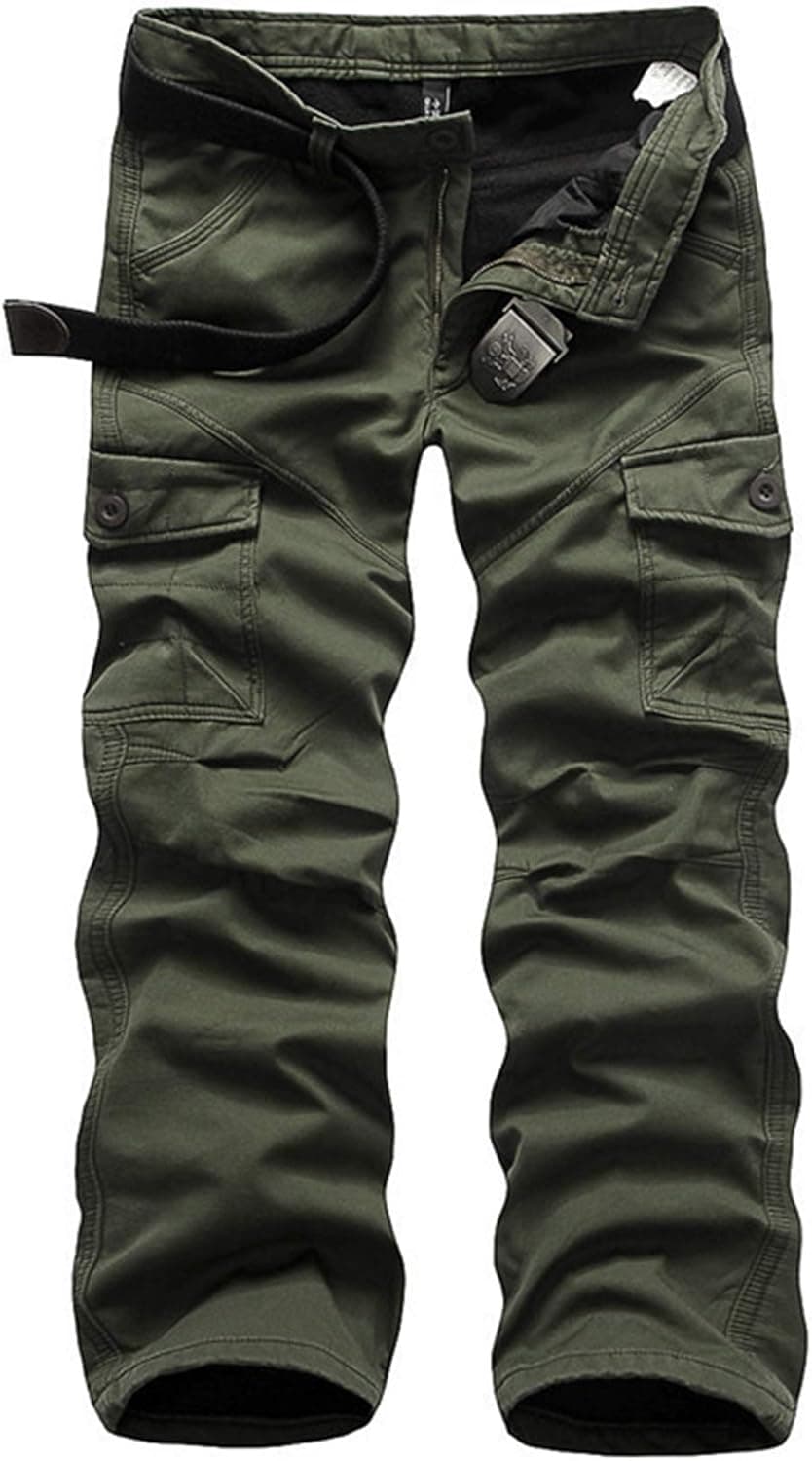 DONGD Winter Mens Cargo Pants Fleece Lined Work Pant