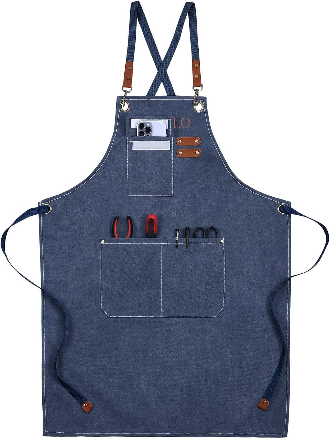 Holulo Canvas Tool Apron,Cross Back Woodworking Apron with Flip-up Pocket,Lengthen 33''Carpenter Apron for Workshop,Garden