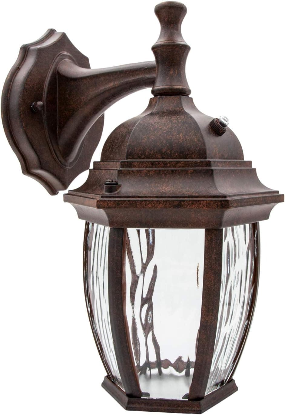 Maxxima LED Outdoor Wall Light, Aged Bronze w/Clear Water Glass, Photocell Sensor, 580 Lumens, 3000K Warm White, Dusk to Dawn Light Sensor, Brown