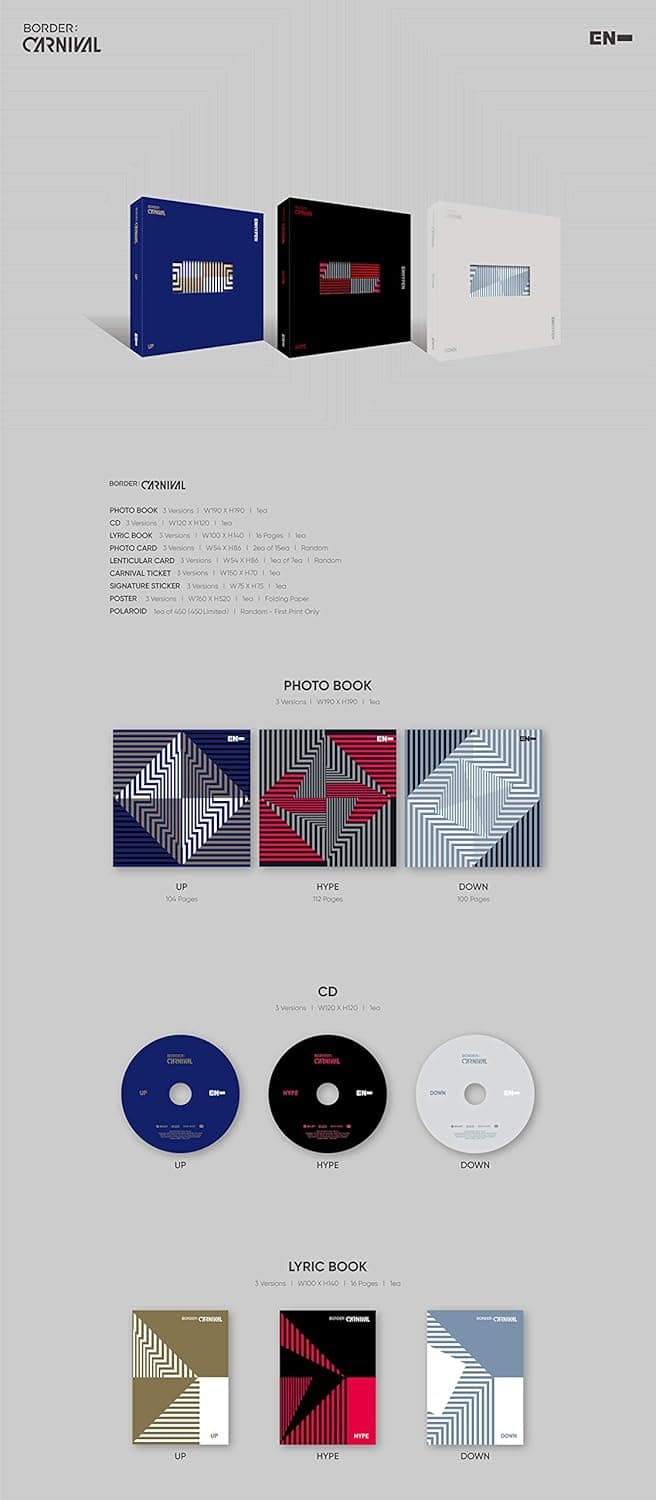 Enhypen - Border : Carnival [Up ver.] [Pre Order] CD+Photobook+Folded Poster+Others with Tracking, Extra Decorative Stickers, Photocards