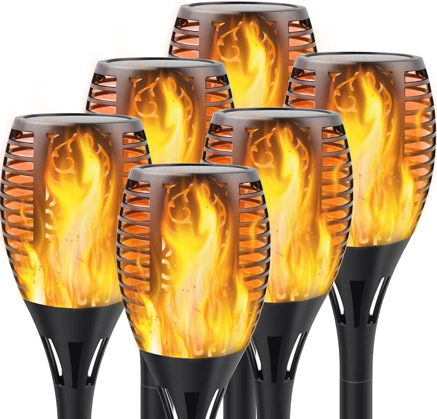 Permande Solar Torch Light with Flickering Flame, 6 Pack Dancing Flame Torches for Patio, Auto On/Off Dust to Dawn Waterproof Outdoor Solar Lights for Garden Halloween Decorations