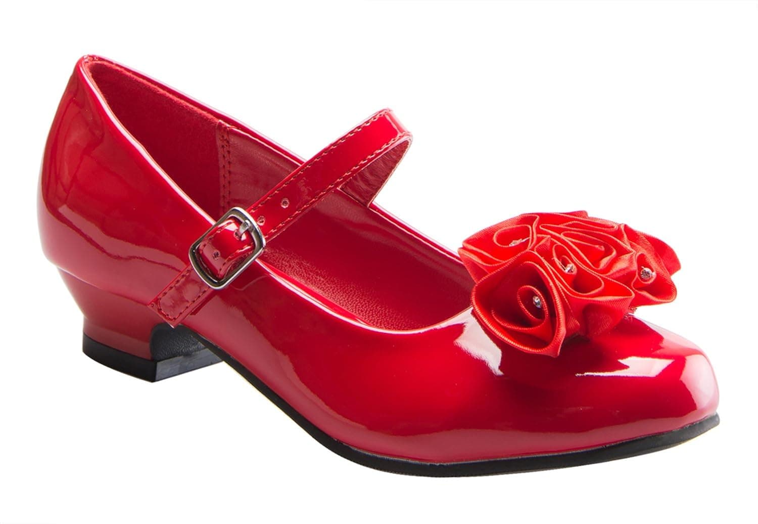DressForLess Mary Jane Shoes with Pretty Satin Rolled Rosettes Patent Leather