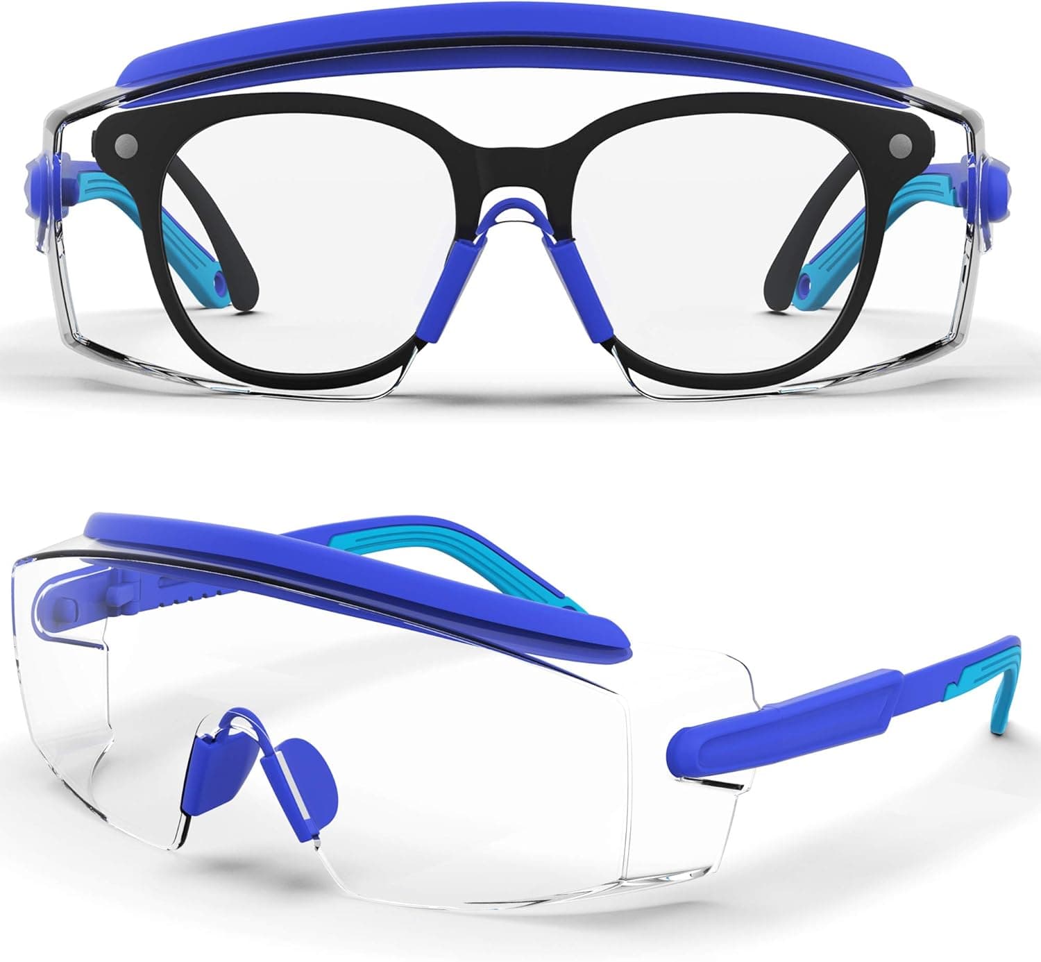 Safety Glasses,Anti Fog Safety Glasses,Anti Scratch Goggles,Adjustable Wide Angle Goggles,Fit Well Over Eyeglasses,Goggles For Men And Women (1 Blue Pair)