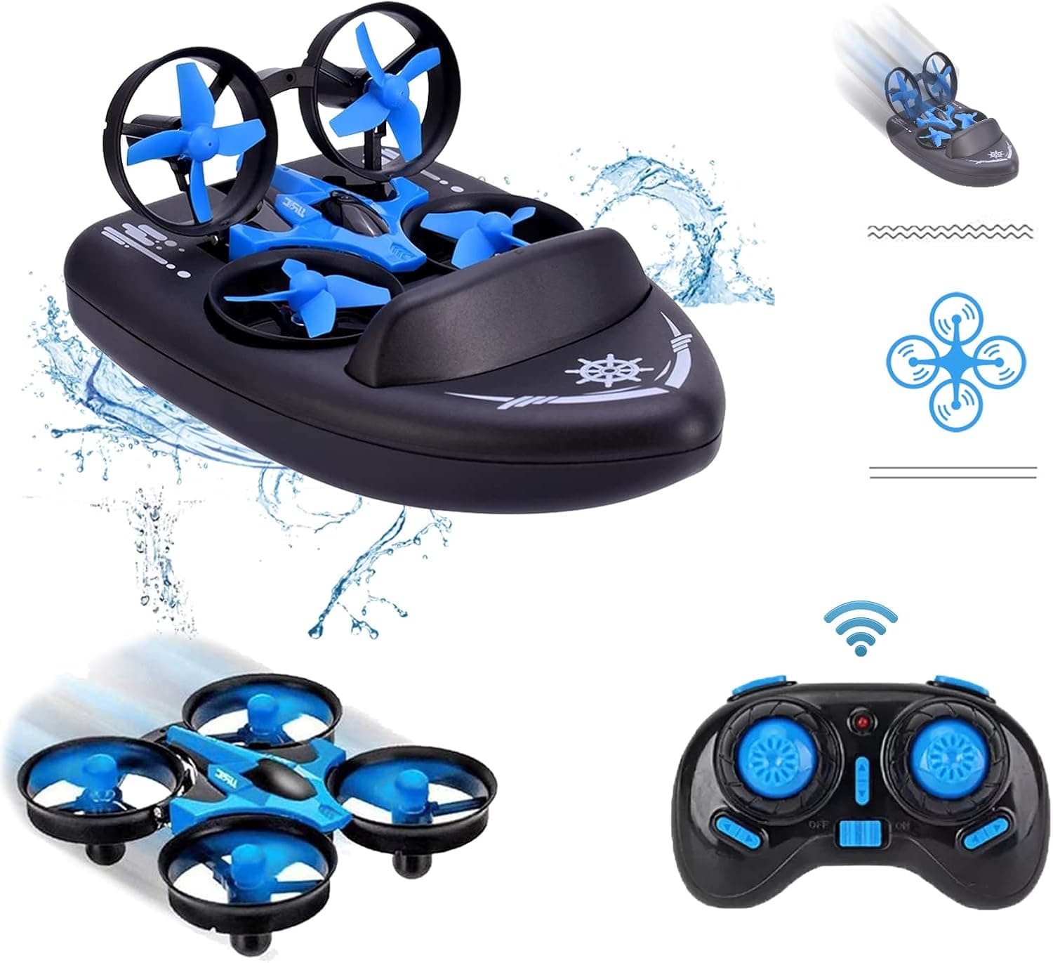 AIROKA H36F Mini Drone for Kid 2.4G Headless Mode 3 in 1 Sea Land Air Flight 4-Axis Quadcopter Boat RC Helicopter for Boys and Girls