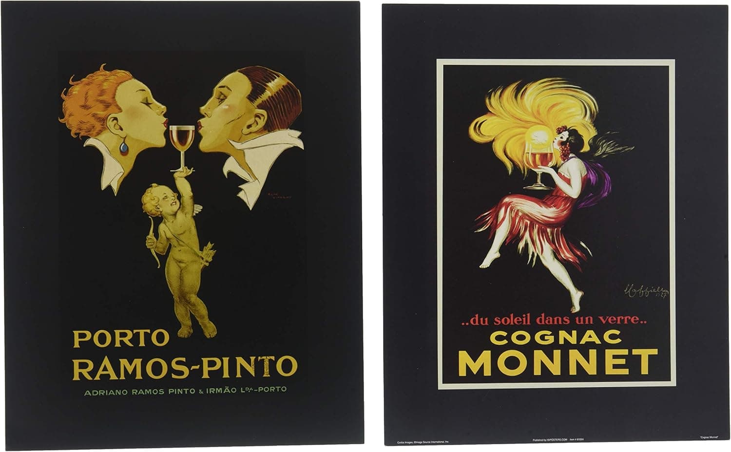 wallsthatspeak 1920's Vintage Liquor Poster Ramos Pinto Wine Cognac Art Prints, 8 x 10-Inch, Red/Black, Set of 2