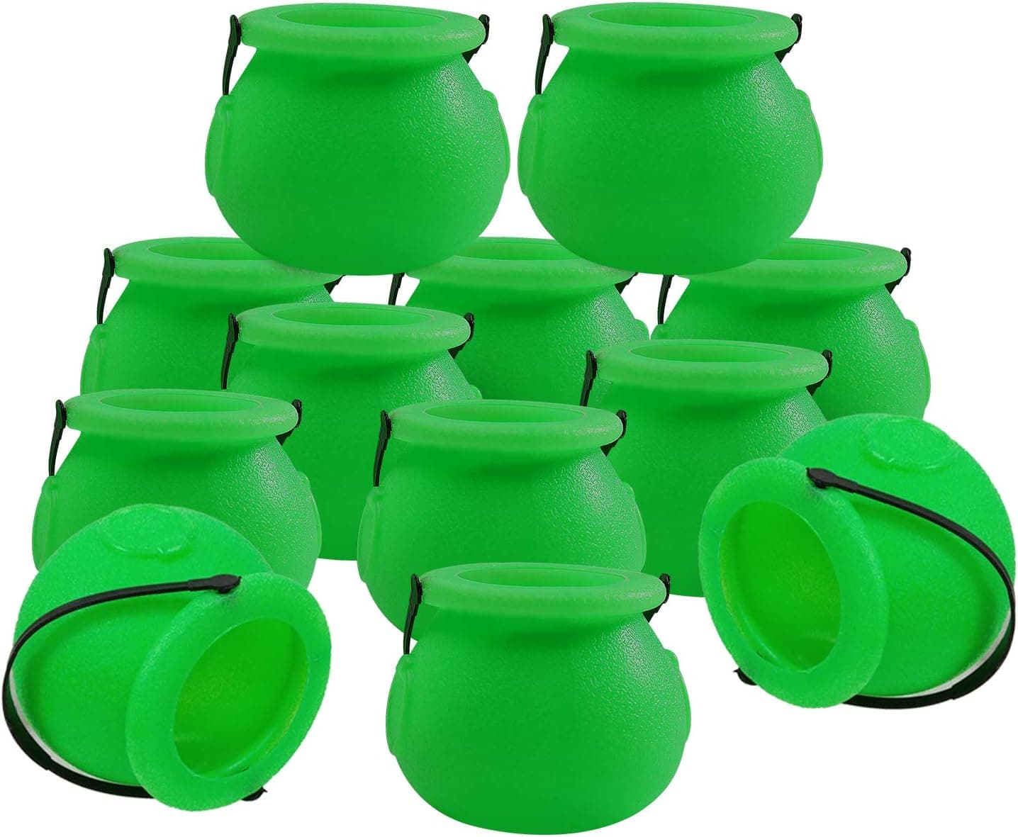 TGE-V Green Plastic Mini Witch Cauldron,Novelty Cauldron Kettles Cups, Candy Cauldron Holder for St. Patrick's Day Party Favors Decoration Supplies, 2 1/4-2 3/4", Pack of 12