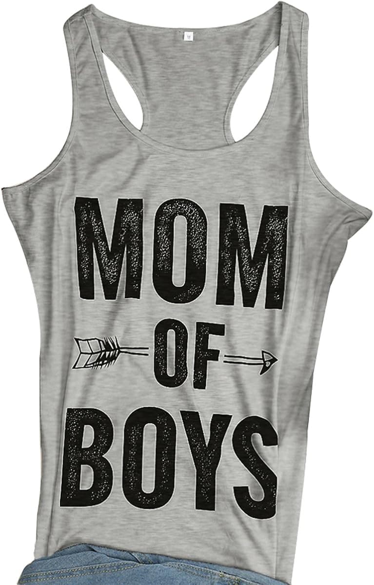LUKYCILD Women Summer Sleeveless Mom of Boys Letter Print Casual Vest Tank Top Size Large (Gray)