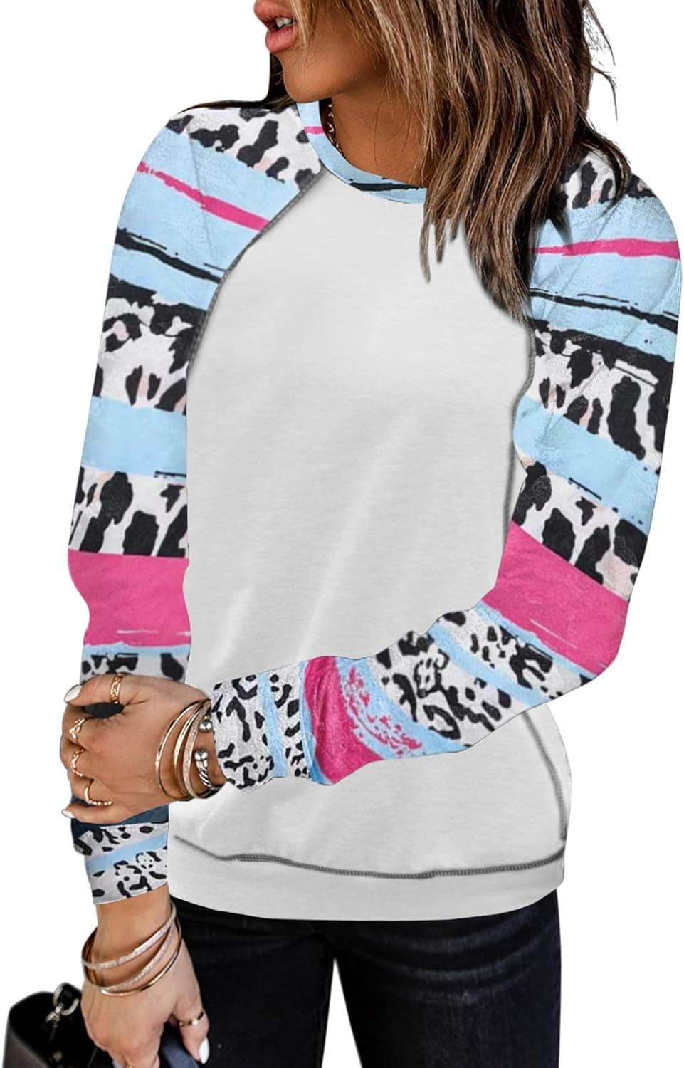 Sidefeel Women Long Sleeve Crewneck Pullover Camo Print Sweatshirt Jumper Top