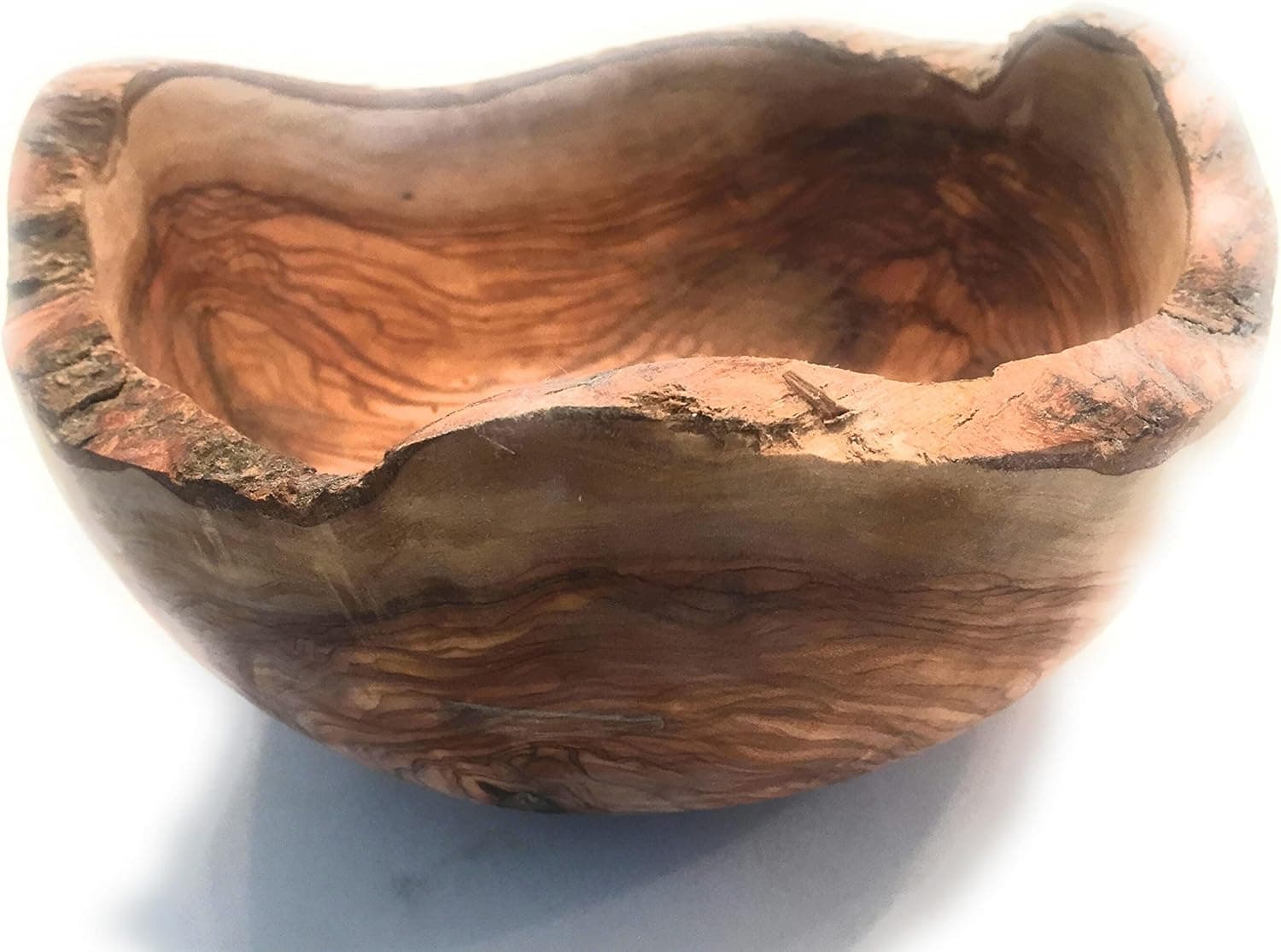 Orchard Hardwoods 8" Rustic Round Artisan Olive Wood Serving Bowl- Live Bark Edge- Wooden Farmhouse Décor for Fruit, Dips, Keys, Potpourri, etc. In Small 6", Med 7", Lg 8", XL 11" (Large 8 inch)