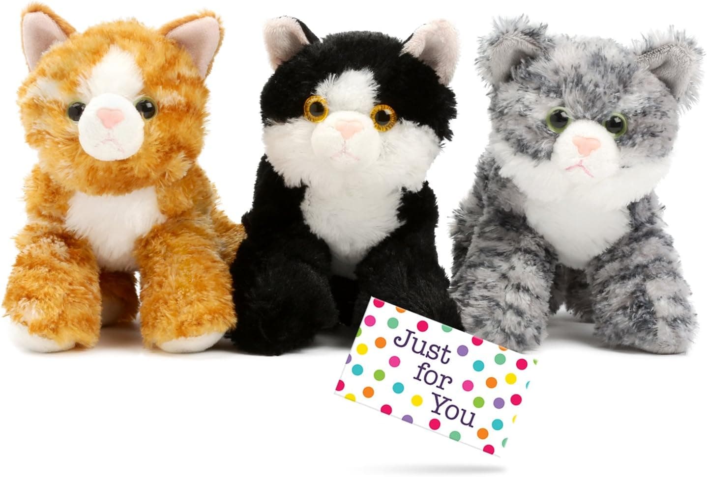 J4U Set of Three Mini Flopsie Cats with Gift Tag - One Each Lily, Molly, and Maynard