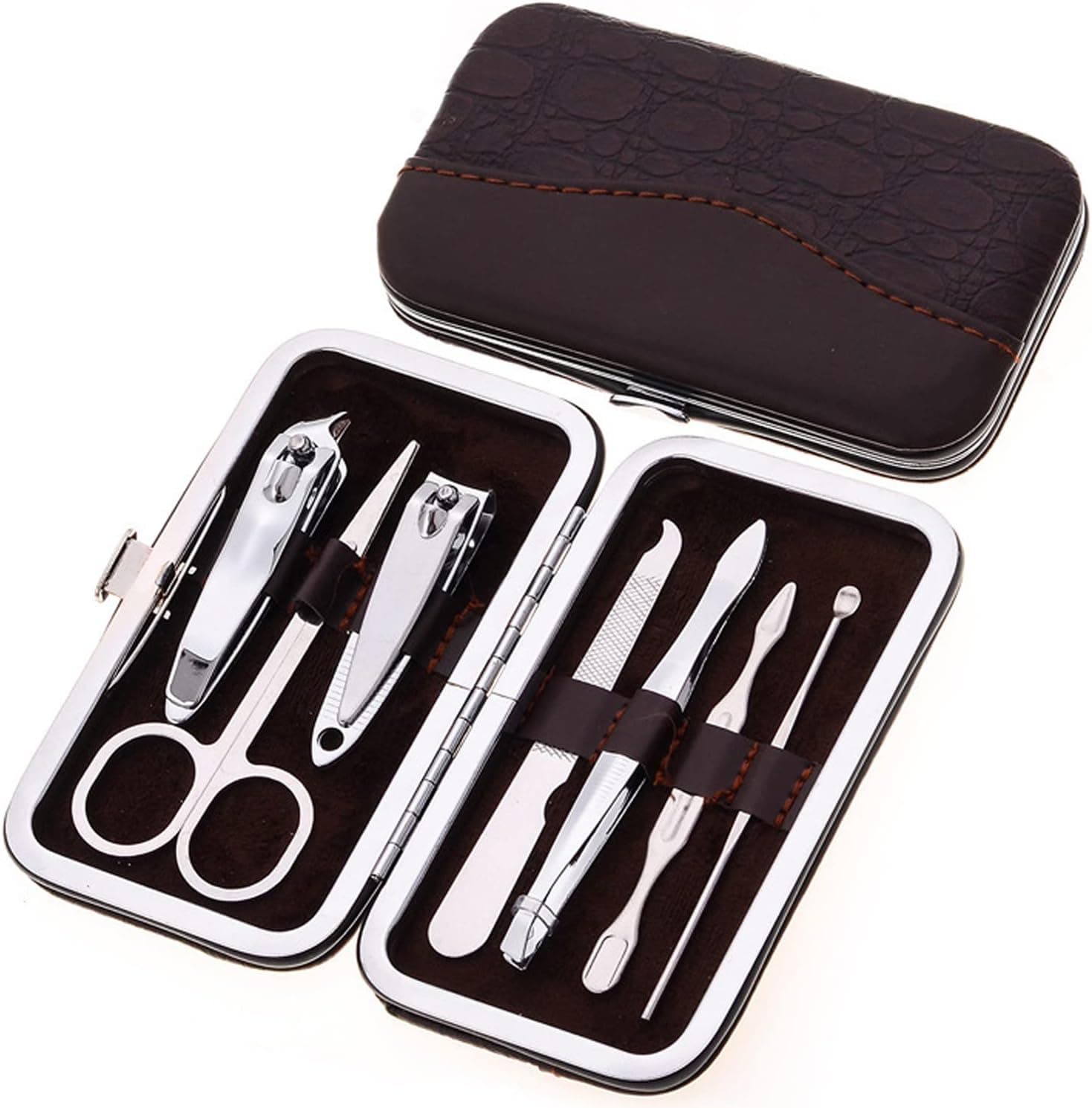 Manicure, Nail Clippers Set of 7Pcs, Professional Grooming Kit with Travel Leather Case, Nail Tools with Luxurious Travel Case for Men and Women
