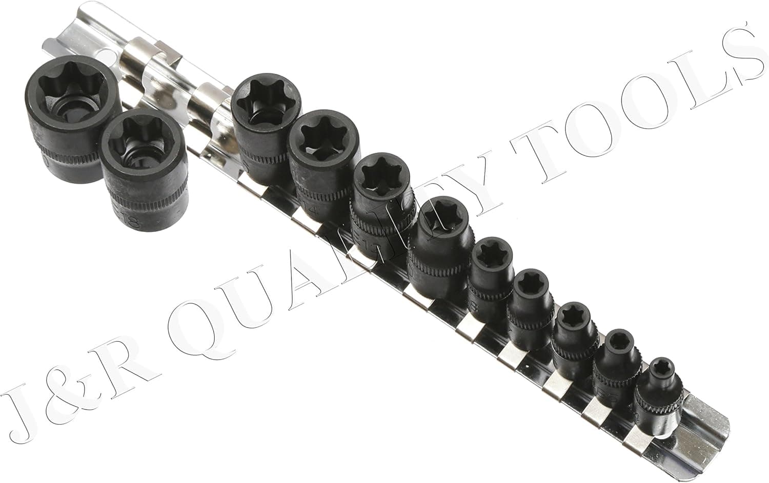 Quality Tools J&R 11 pc Female E-TORX (Star) Socket Set w/Rail E4 - E20 …