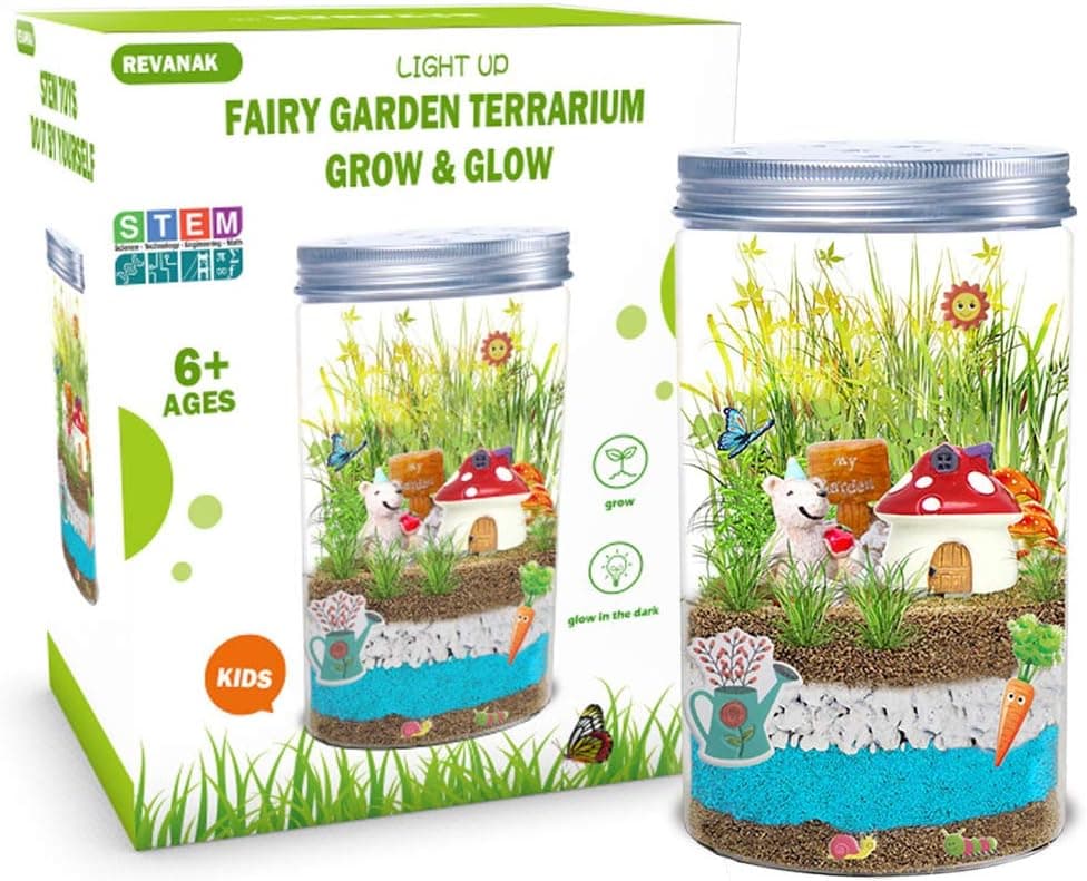 Light-up Terrarium Kit for Kids STEM Educational DIY Project for Children - Create Own Mini Garden in a Jar - Arts and Crafts Science Kits for Kids - Gifts for Boys and Girls Age 5 6 7 8 9 10 Year Old