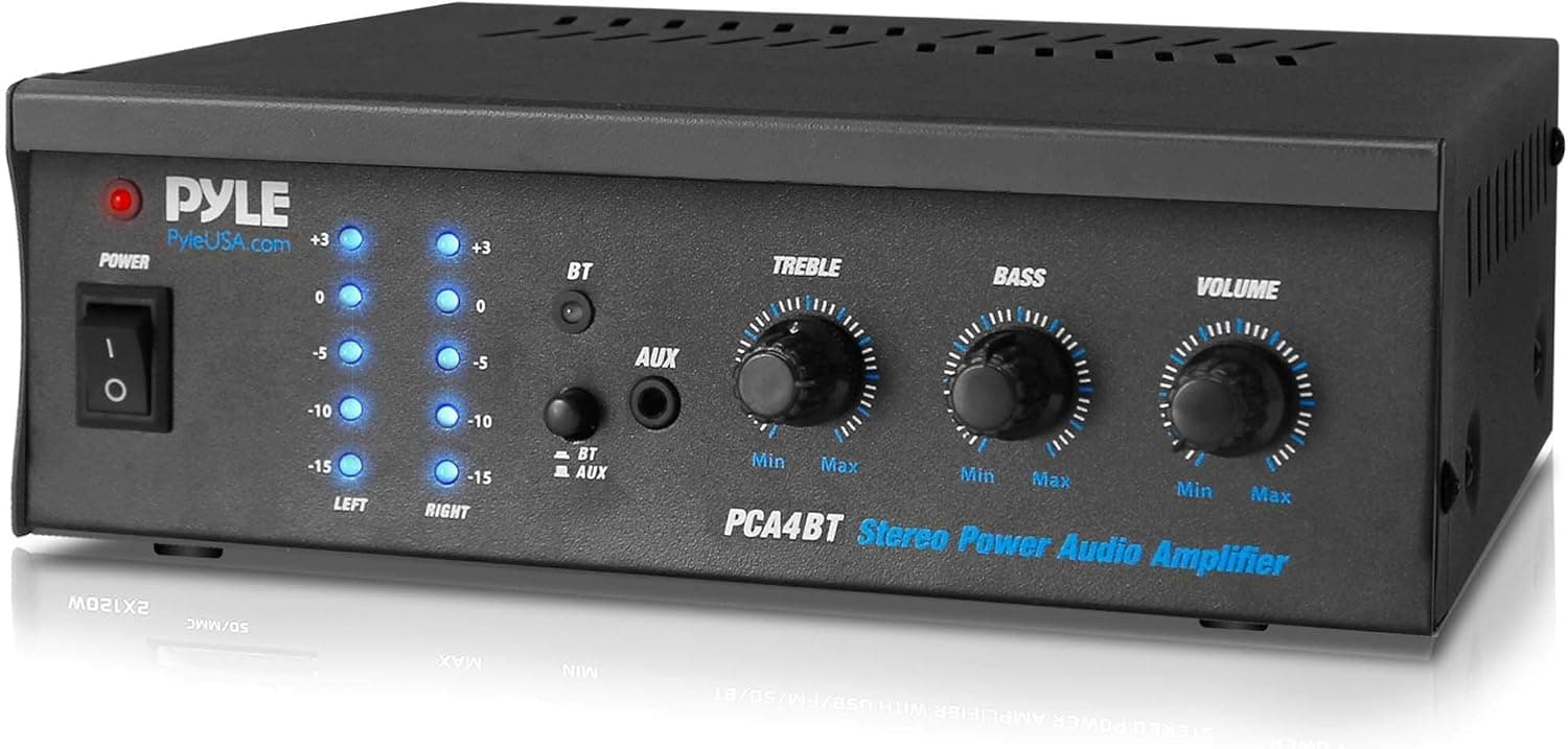 Bluetooth Audio Speaker Power Amplifier - Portable Dual Channel Surround Sound Stereo Receiver - for Amplified Subwoofer Speakers, DVD, MP3, iPhone, Computer, Theater Via 3.5mm RCA - Pyle PCA4BT (Renewed)