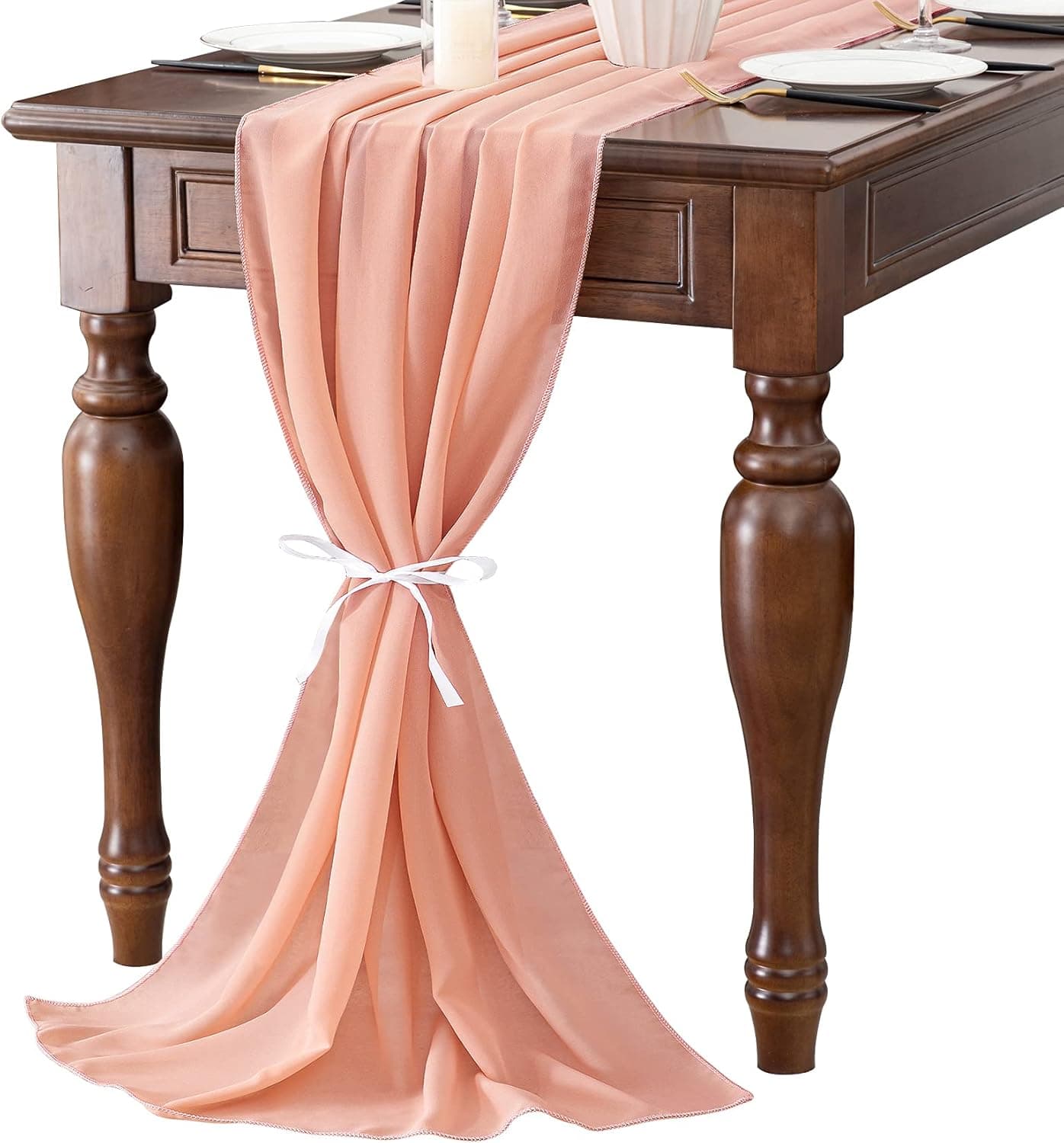 joybest 10ft Light Peach Chiffon Table Runner 27x120 Inches Romantic Wedding Table Runners for Sheer Bridal Baby Shower, Party Table Decorations