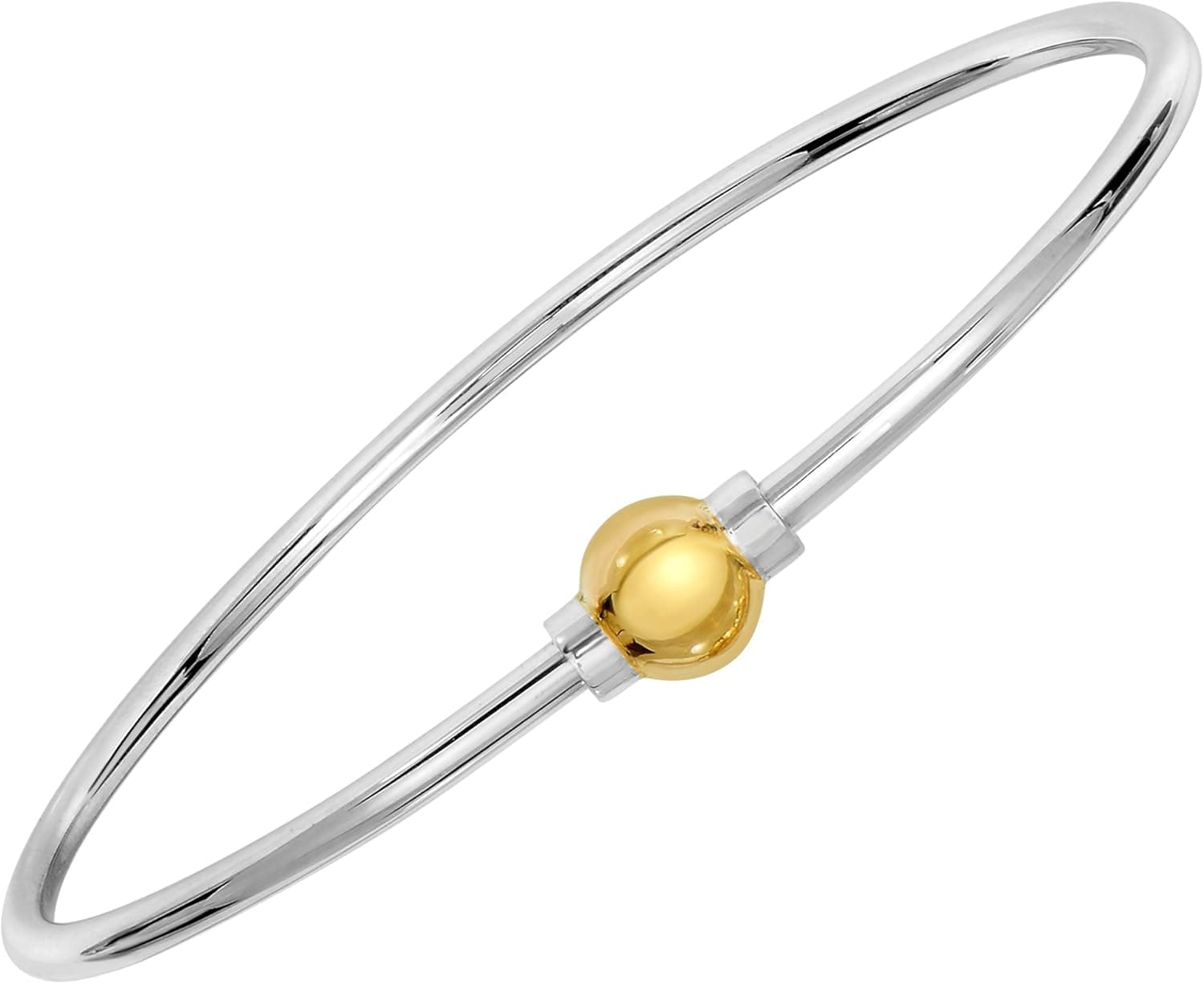 Solid 925 Sterling Silver And 14K Gold Ball Designe Ocean Side Bracelet Bangle.
