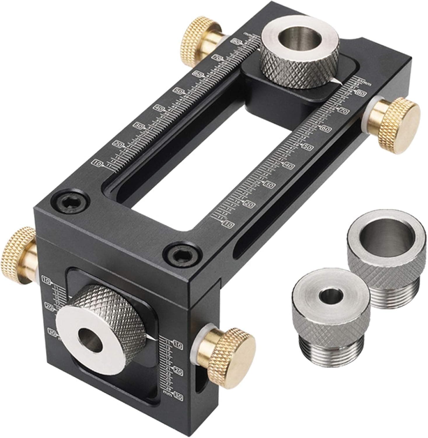 LAPOND Screw Jig 2-in-1 Dowel Drill Guide Kit Adjustable Woodworking Drilling Puncher Locator Doweling Jig with 4-Hole 6/8/10/12mm Pin for Bed Cabinet Screws Punch Locator