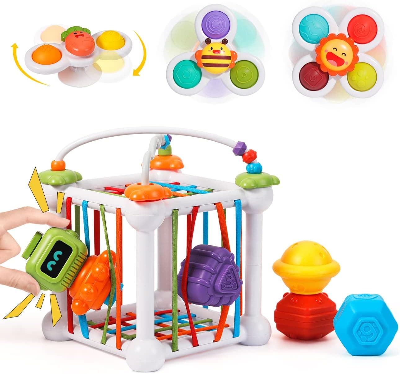 NARRIO Montessori Toys for 1-2 Year Old Boy Gifts, Multi Sensory Baby Sorter Toys Colorful Cube, One Year Old Girl Birthday Gifts, Sensory Shape and Suction Toys for Baby Set, Baby Toys 12-18 Months