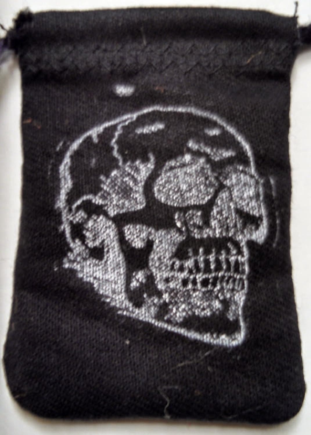 Small Pull Tie Bag Black with White Skull