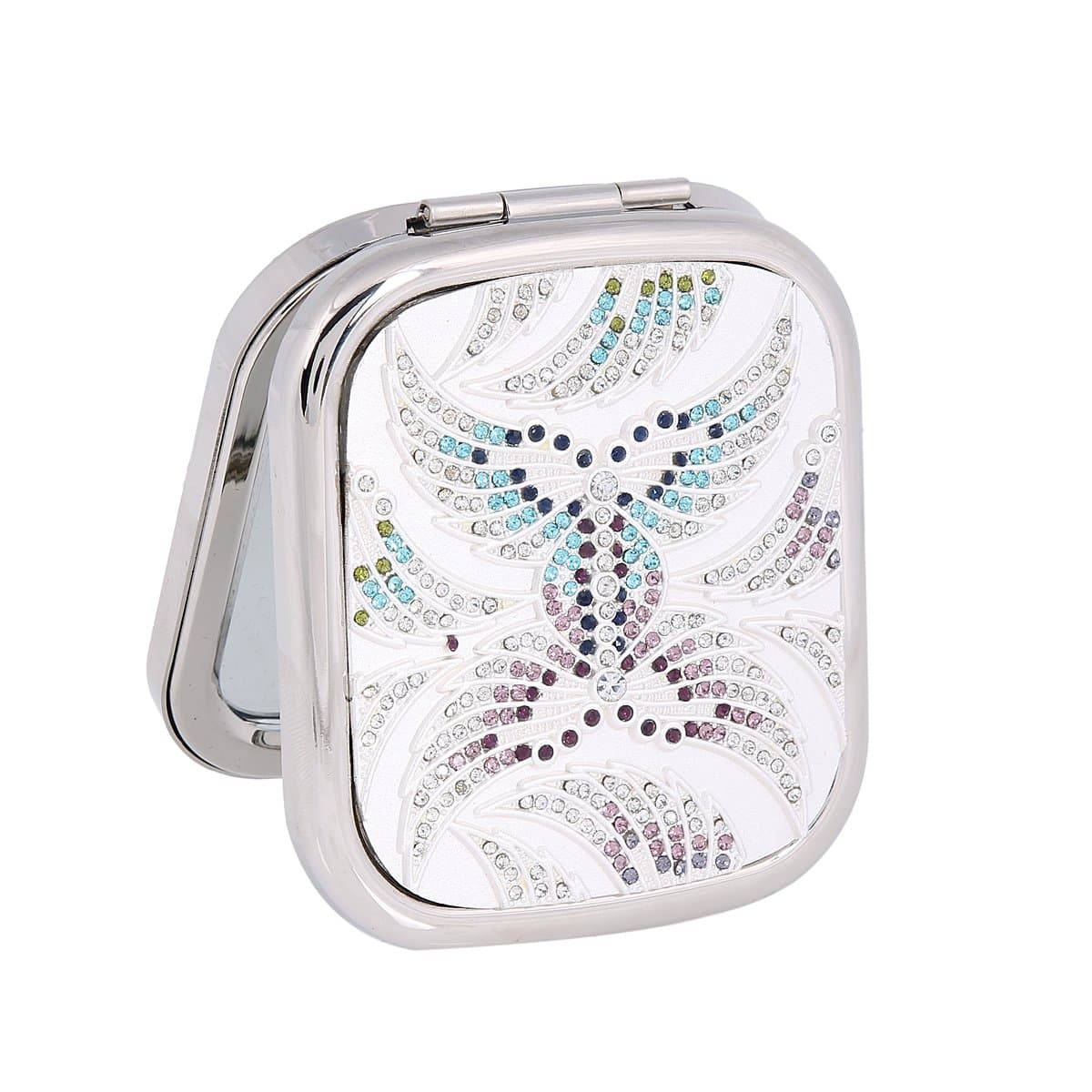 Damara Women's Double Sided Wing Compact Purse Mirror Crystal
