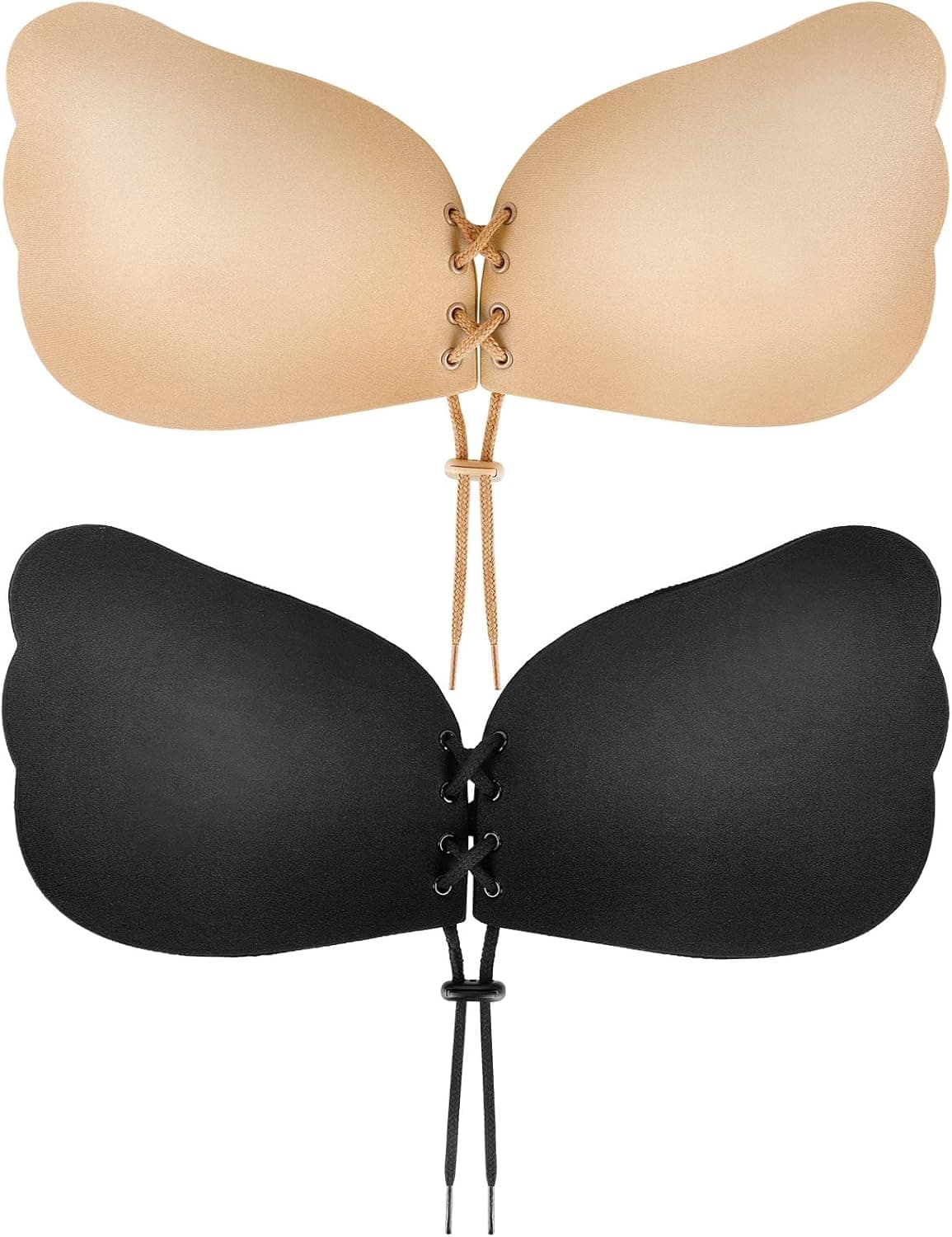 Dgesic Sticky Bra, Backless Strapless Bra Push Up, Adhesive Invisible Lift Up Bras 2 Pairs Black/Beige