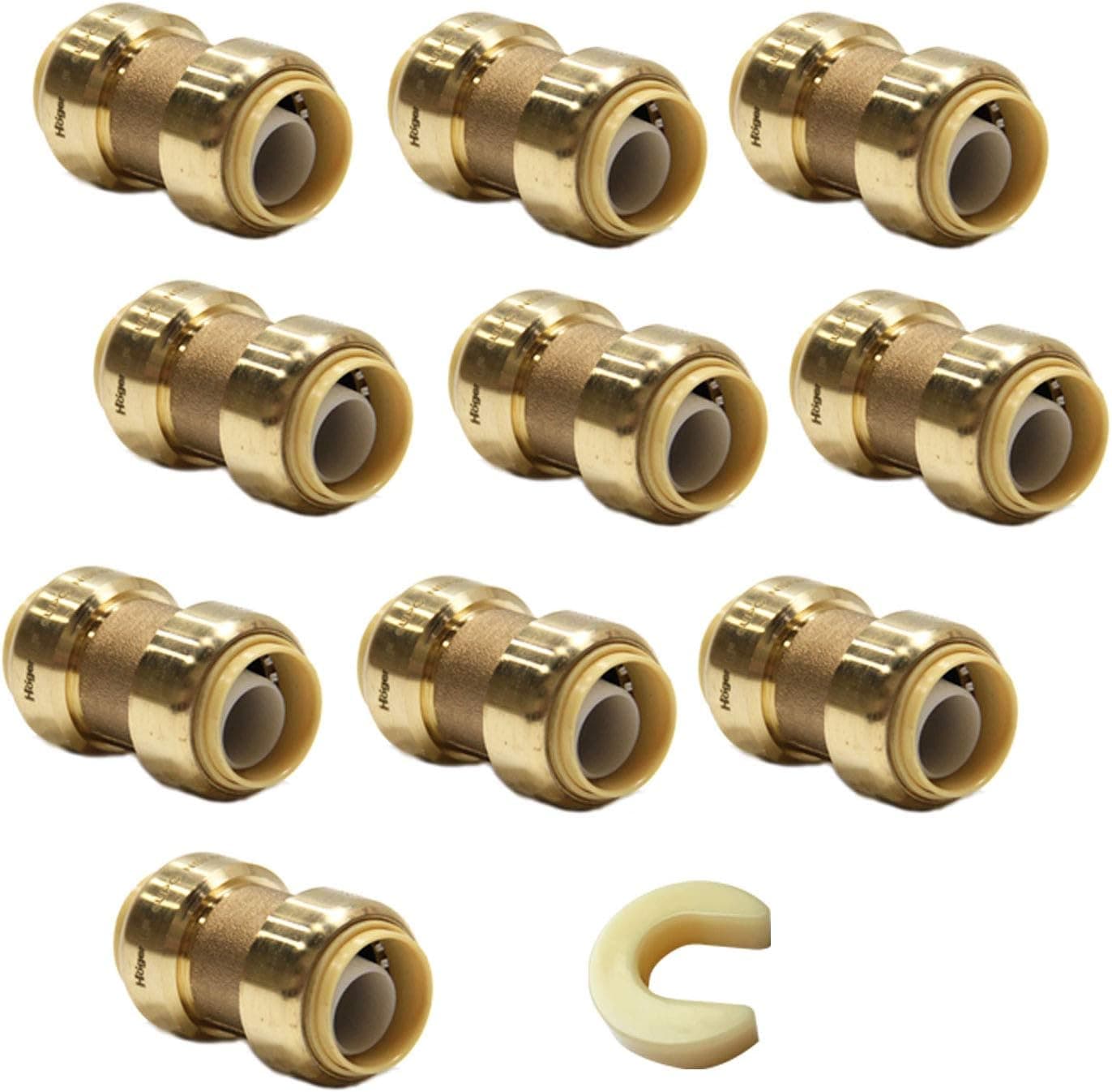 (Pack of 10) EFIELD 3/4 Inch Straight Coupling Push-Fit Fitting to Connect Pex, Copper, CPVC with a Disconnect Clip